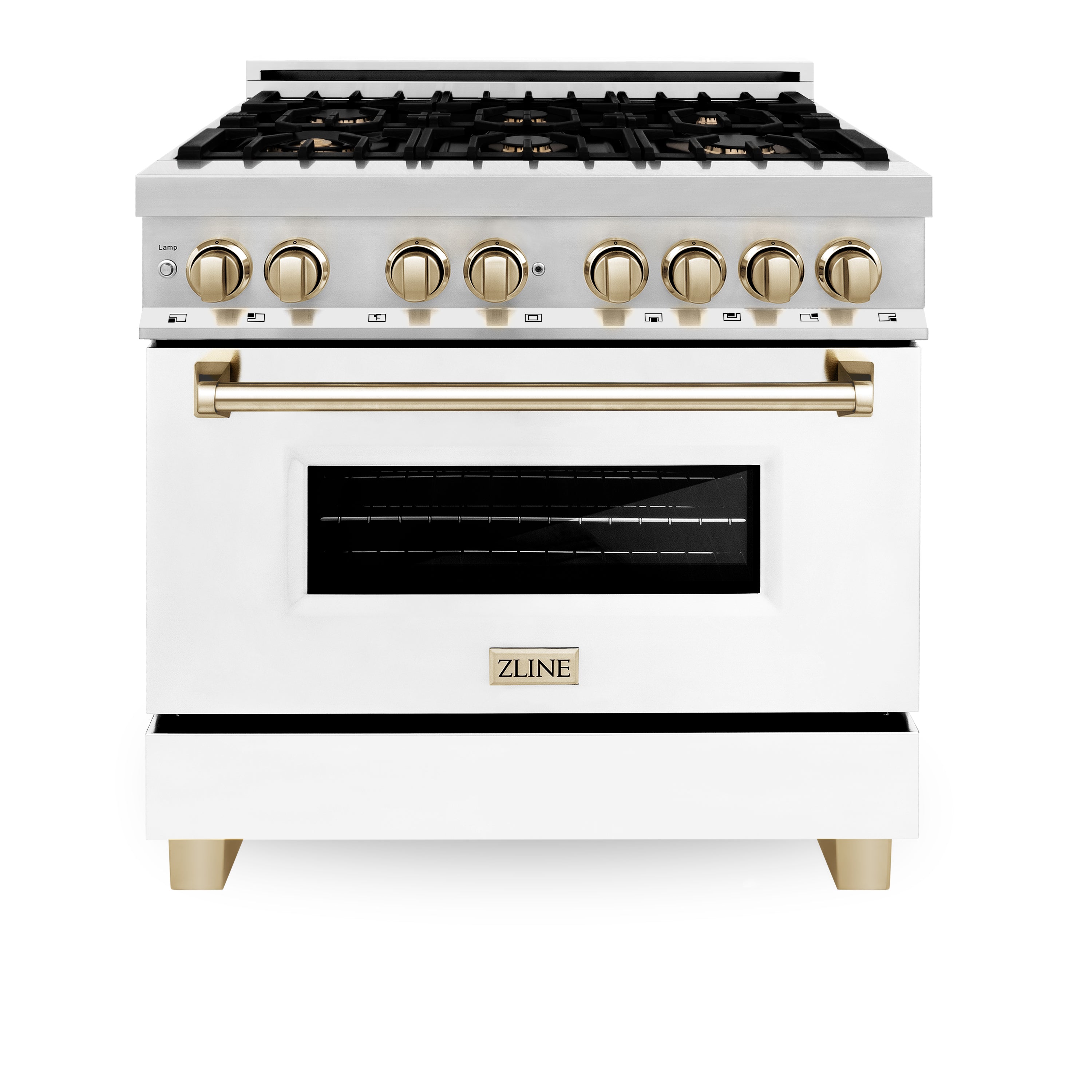 ZLINE Autograph Edition 36" 4.6 cu. ft. Dual Fuel Range with Gas Stove and Electric Oven in Stainless Steel with White Matte Door and Accents (RAZ-WM-36)