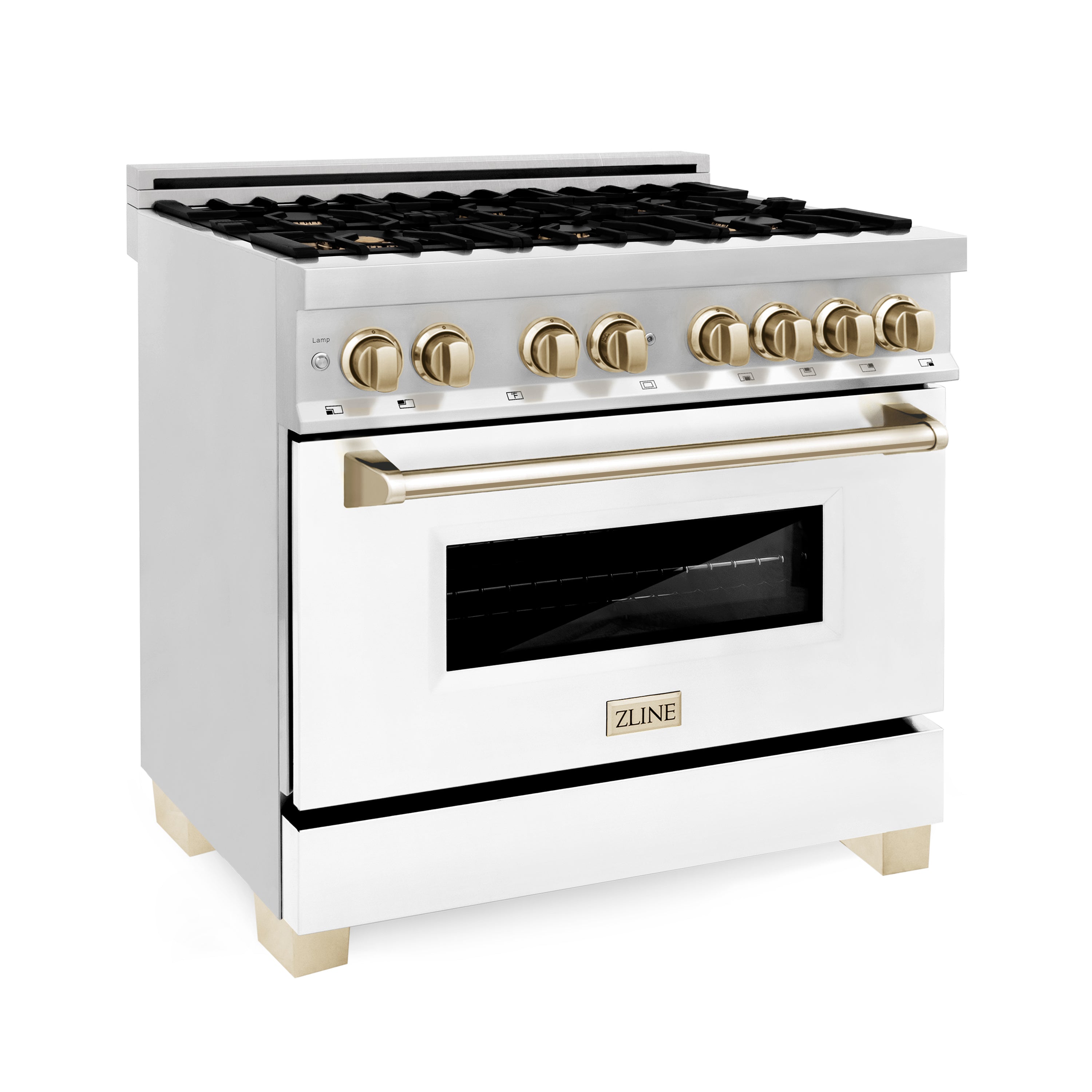 ZLINE Autograph Edition 36" 4.6 cu. ft. Dual Fuel Range with Gas Stove and Electric Oven in Stainless Steel with White Matte Door and Accents (RAZ-WM-36)