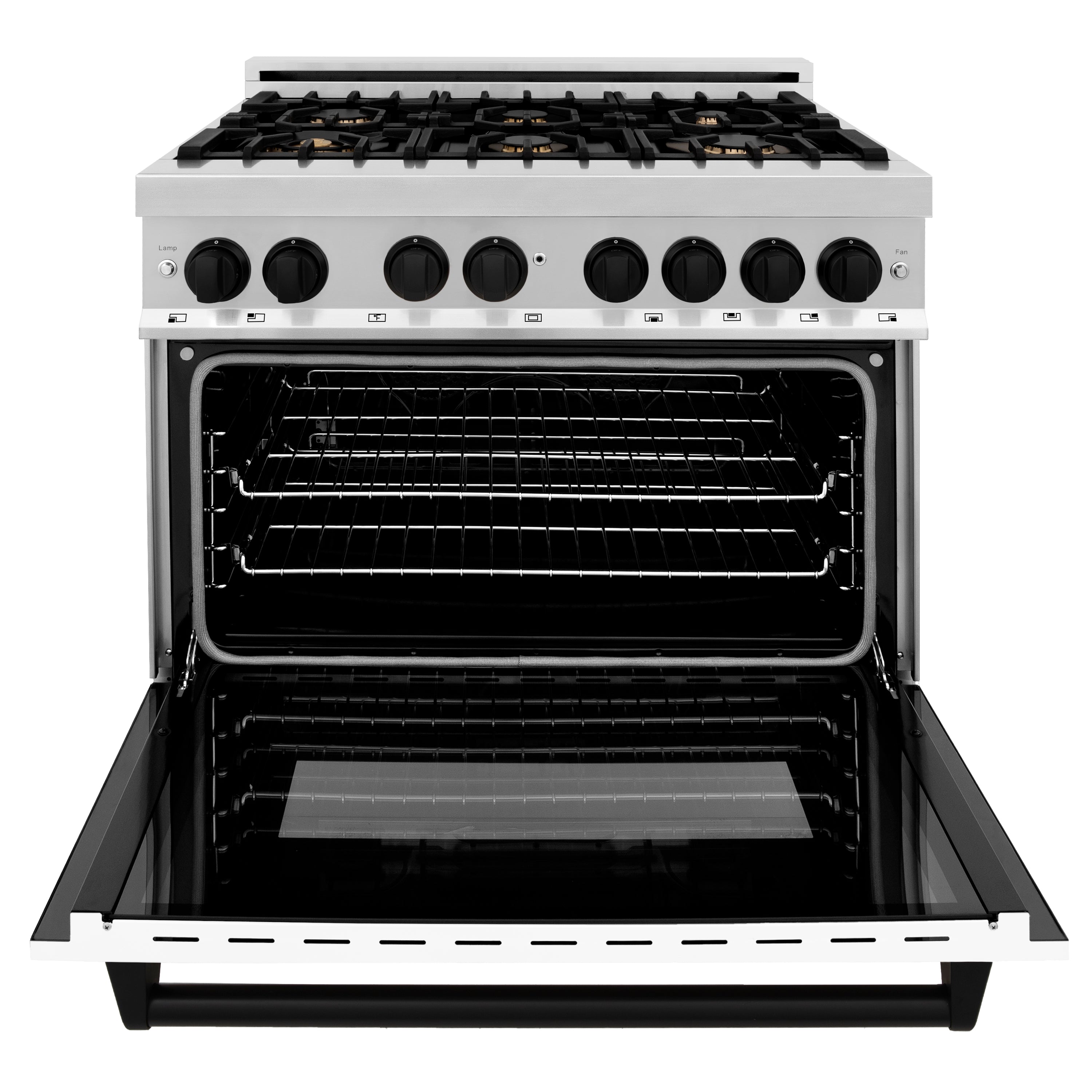 ZLINE Autograph Edition 36" 4.6 cu. ft. Dual Fuel Range with Gas Stove and Electric Oven in Stainless Steel with White Matte Door and Accents (RAZ-WM-36)