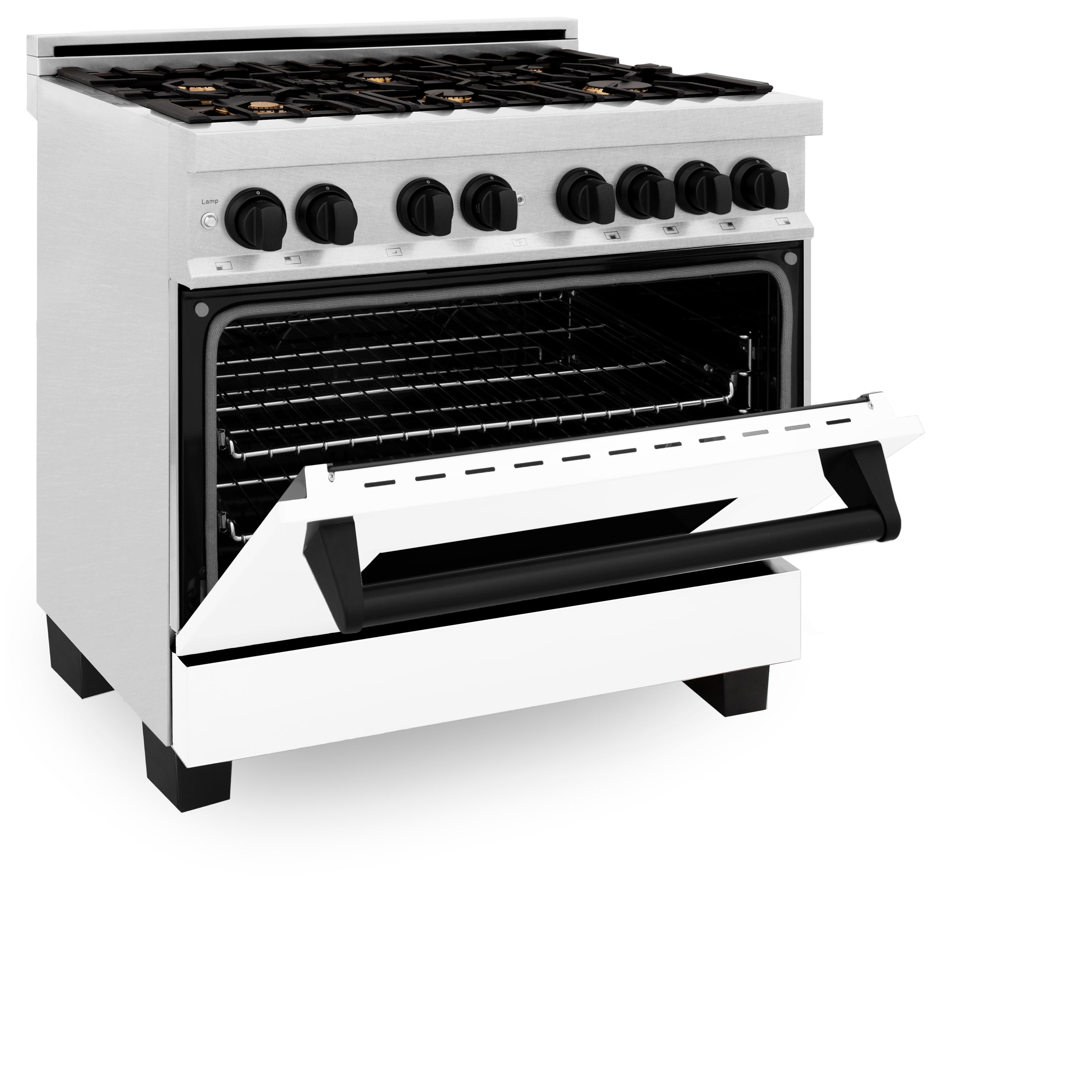 ZLINE Autograph Edition 36" 4.6 cu. ft. Dual Fuel Range with Gas Stove and Electric Oven in DuraSnow® Stainless Steel with White Matte Door and Accents (RASZ-WM-36)