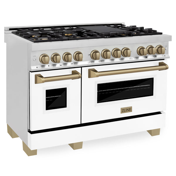 ZLINE Autograph Edition 48" 6.0 cu. ft. Dual Fuel Range with Gas Stove and Electric Oven in Stainless Steel with White Matte Door and Accents (RAZ-WM-48)