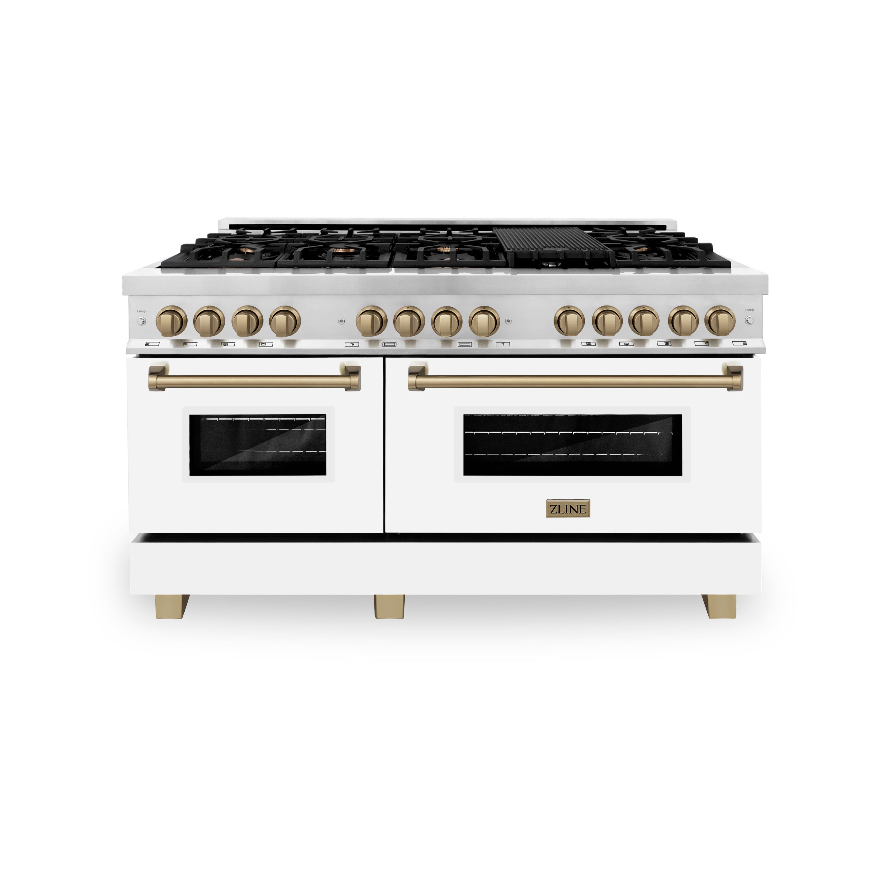 ZLINE Autograph Edition 60" 7.4 cu. ft. Dual Fuel Range with Gas Stove and Electric Oven in Stainless Steel with White Matte Door and Accents (RAZ-WM-60)