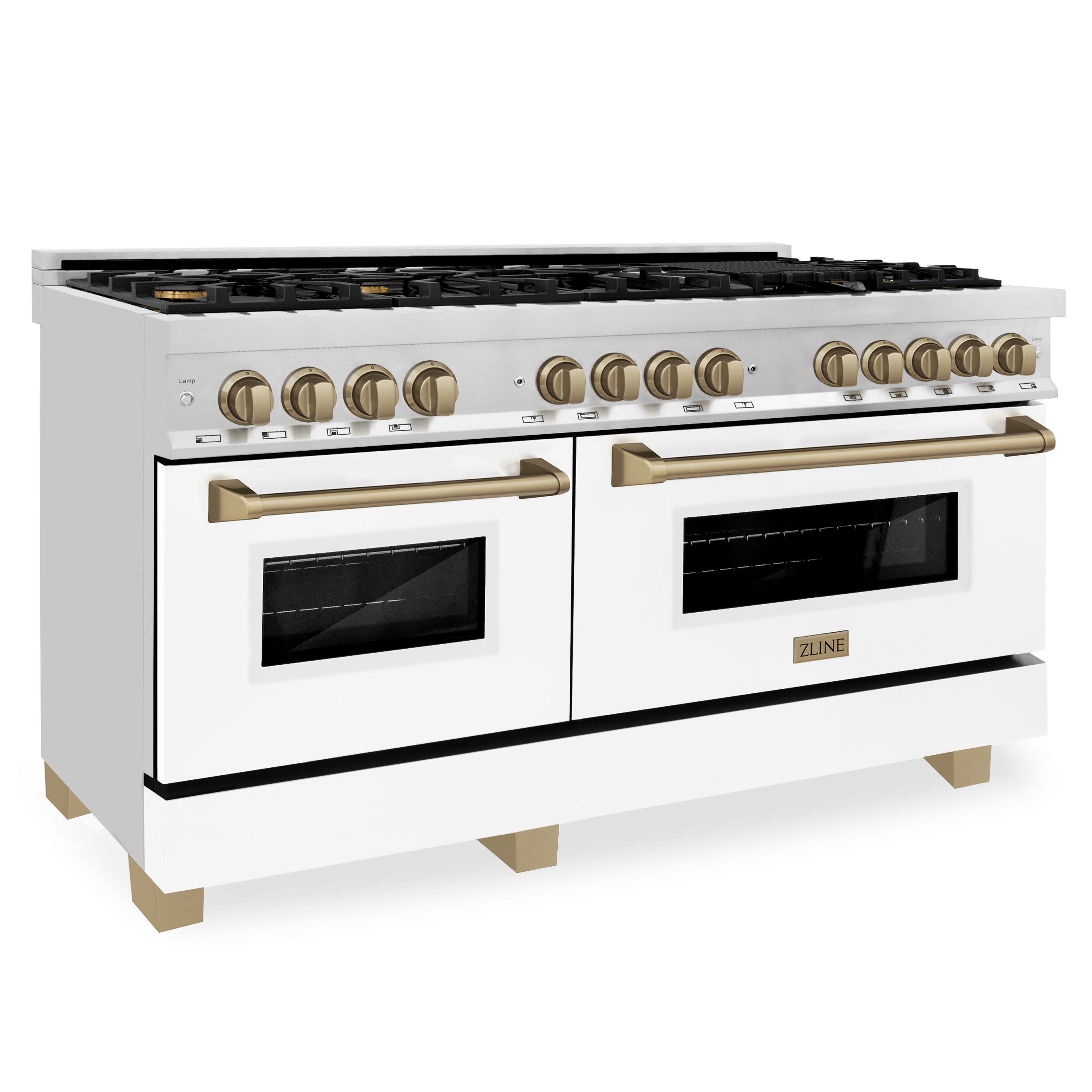 ZLINE Autograph Edition 60" 7.4 cu. ft. Dual Fuel Range with Gas Stove and Electric Oven in Stainless Steel with White Matte Door and Accents (RAZ-WM-60)