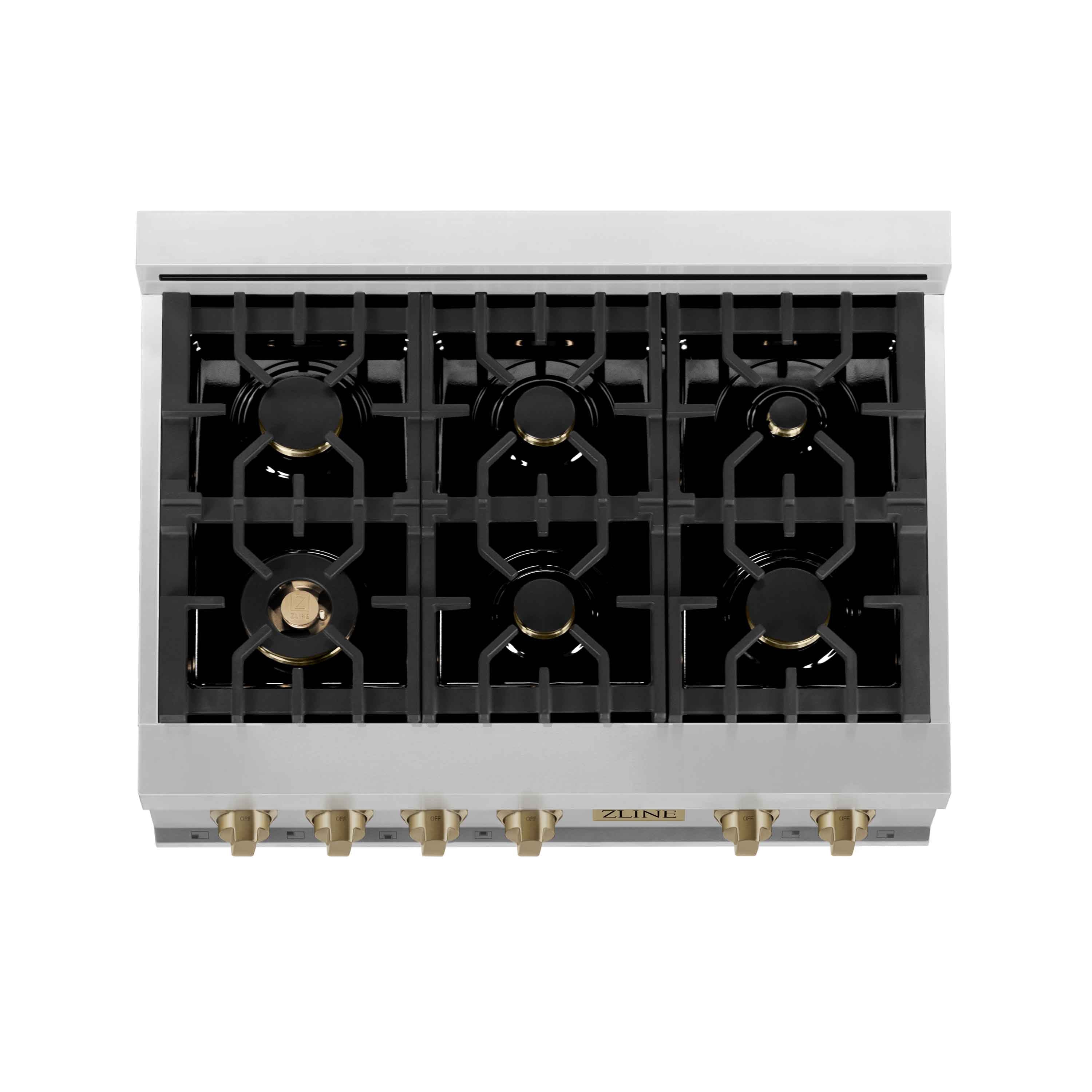 ZLINE Autograph Edition 36" Porcelain Rangetop with 6 Gas Burners in Stainless Steel and Accents (RTZ-36)