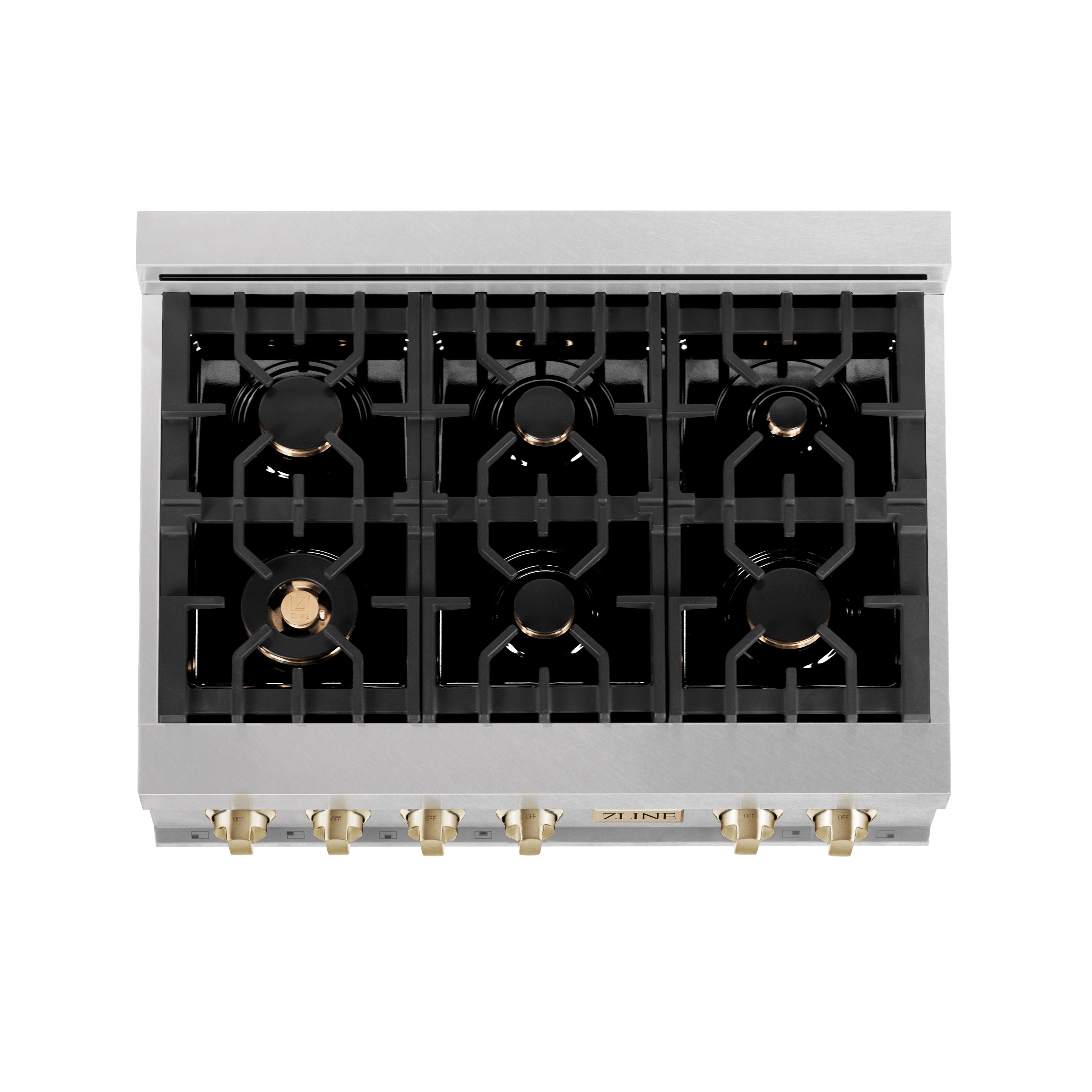 ZLINE Autograph Edition 36" Porcelain Rangetop with 6 Gas Burners in DuraSnow® Stainless Steel and Accents (RTSZ-36)