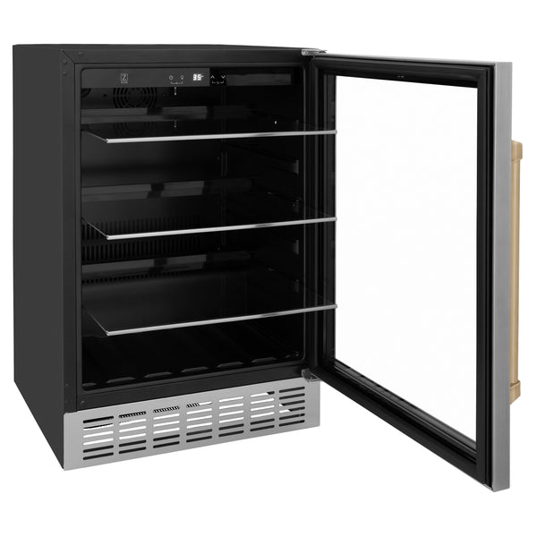 ZLINE 24" Autograph Edition 154 Can Beverage Cooler Fridge with Adjustable Shelves in Stainless Steel with Champagne Bronze Accents (RBVZ-US-24-CB)