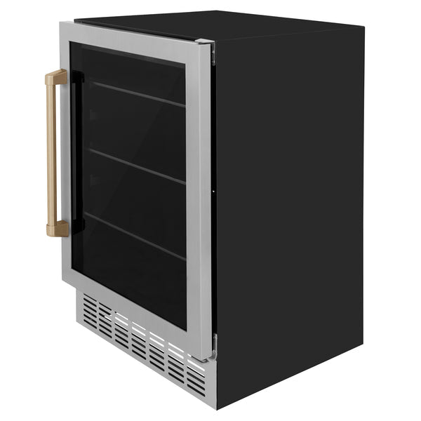 ZLINE 24" Autograph Edition 154 Can Beverage Cooler Fridge with Adjustable Shelves in Stainless Steel with Champagne Bronze Accents (RBVZ-US-24-CB)