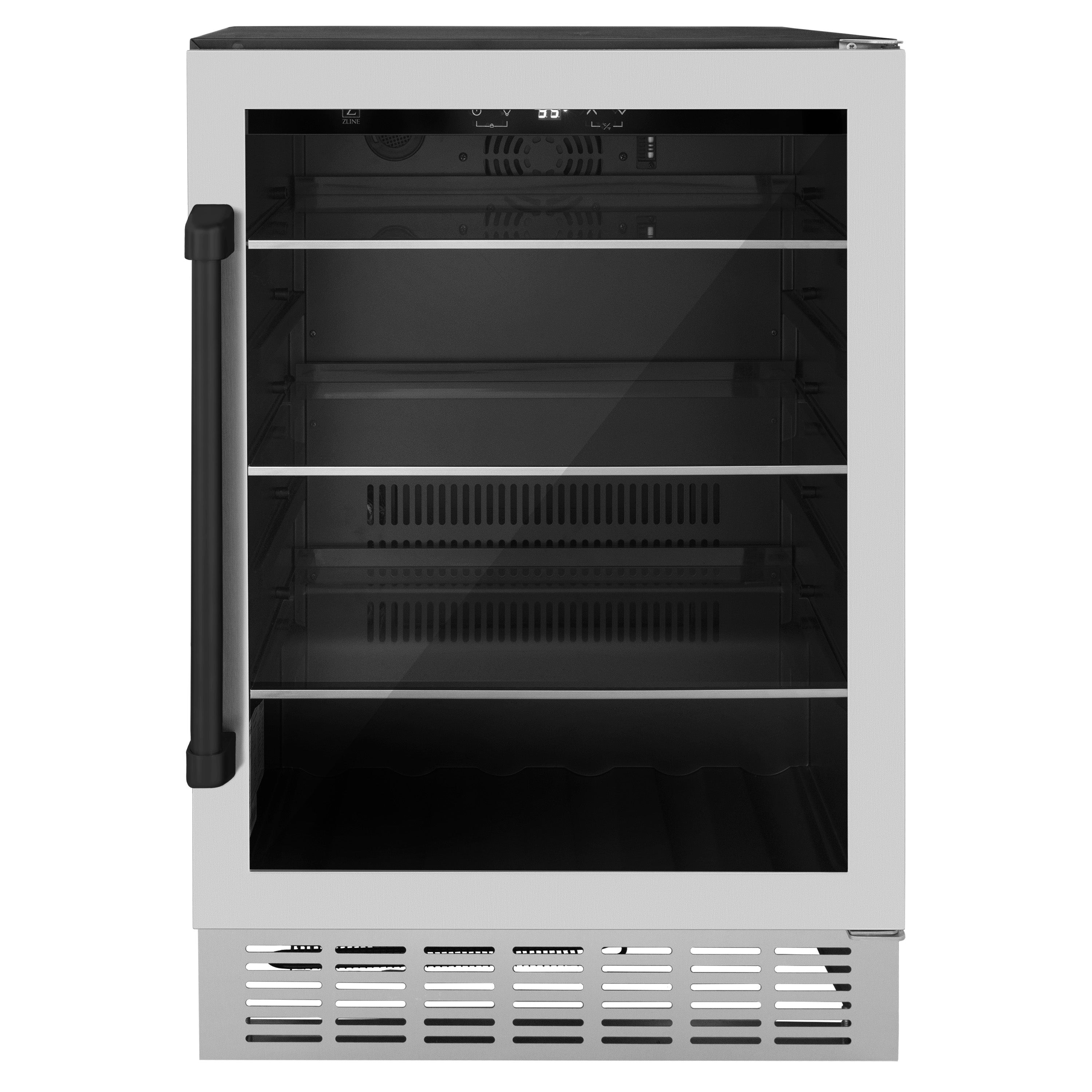 ZLINE 24" Autograph Edition 154 Can Beverage Cooler Fridge with Adjustable Shelves in Stainless Steel with Matte Black Accents (RBVZ-US-24-MB)