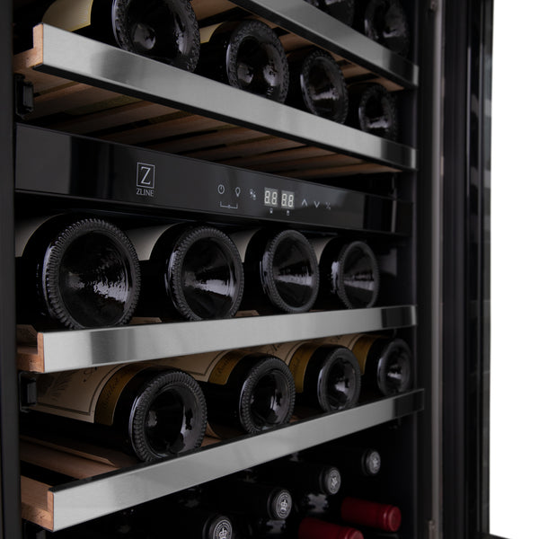 ZLINE 24" Dual Zone 44-Bottle Wine Cooler in Stainless Steel with Wood Shelf (RWV-UD-24)