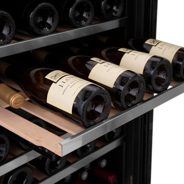 ZLINE 24" Dual Zone 44-Bottle Wine Cooler in Stainless Steel with Wood Shelf (RWV-UD-24)