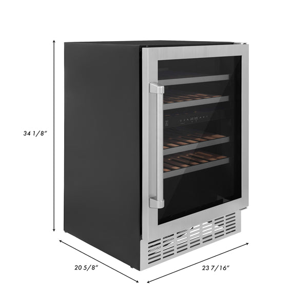 ZLINE 24" Dual Zone 44-Bottle Wine Cooler in Stainless Steel with Wood Shelf (RWV-UD-24)