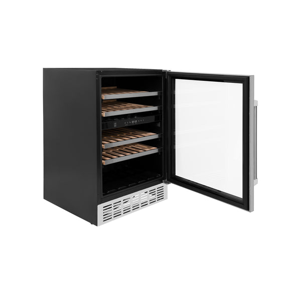 ZLINE 24" Dual Zone 44-Bottle Wine Cooler in Stainless Steel with Wood Shelf (RWV-UD-24)