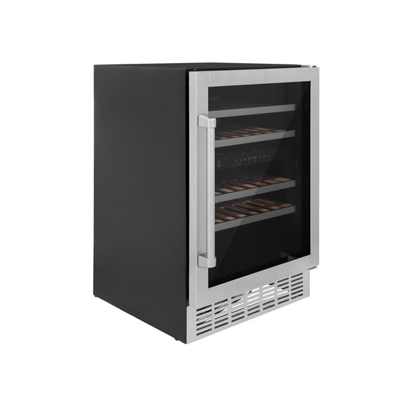 ZLINE 24" Dual Zone 44-Bottle Wine Cooler in Stainless Steel with Wood Shelf (RWV-UD-24)