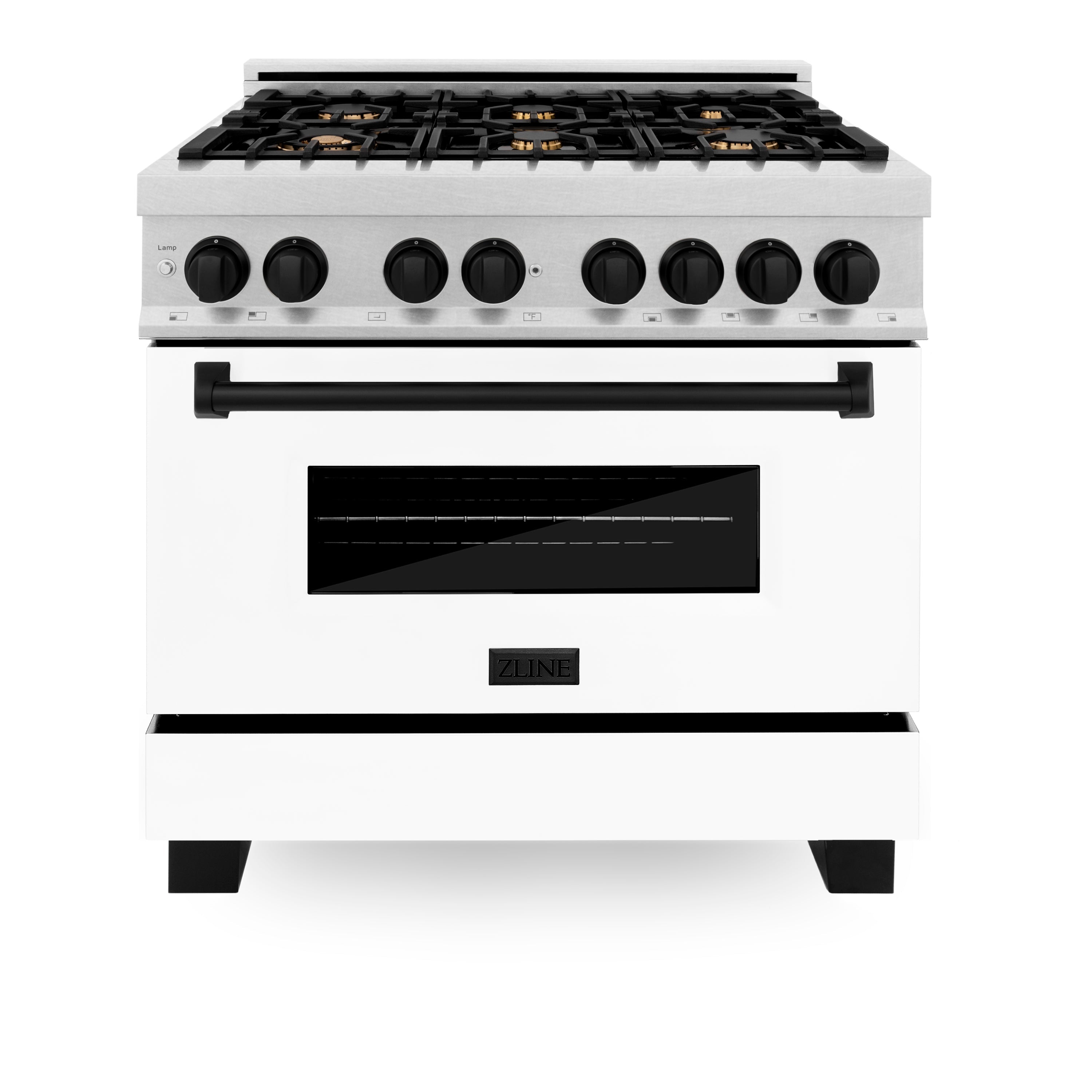 ZLINE Autograph Edition 36" 4.6 cu. ft. Dual Fuel Range with Gas Stove and Electric Oven in DuraSnow® Stainless Steel with White Matte Door and Accents (RASZ-WM-36)