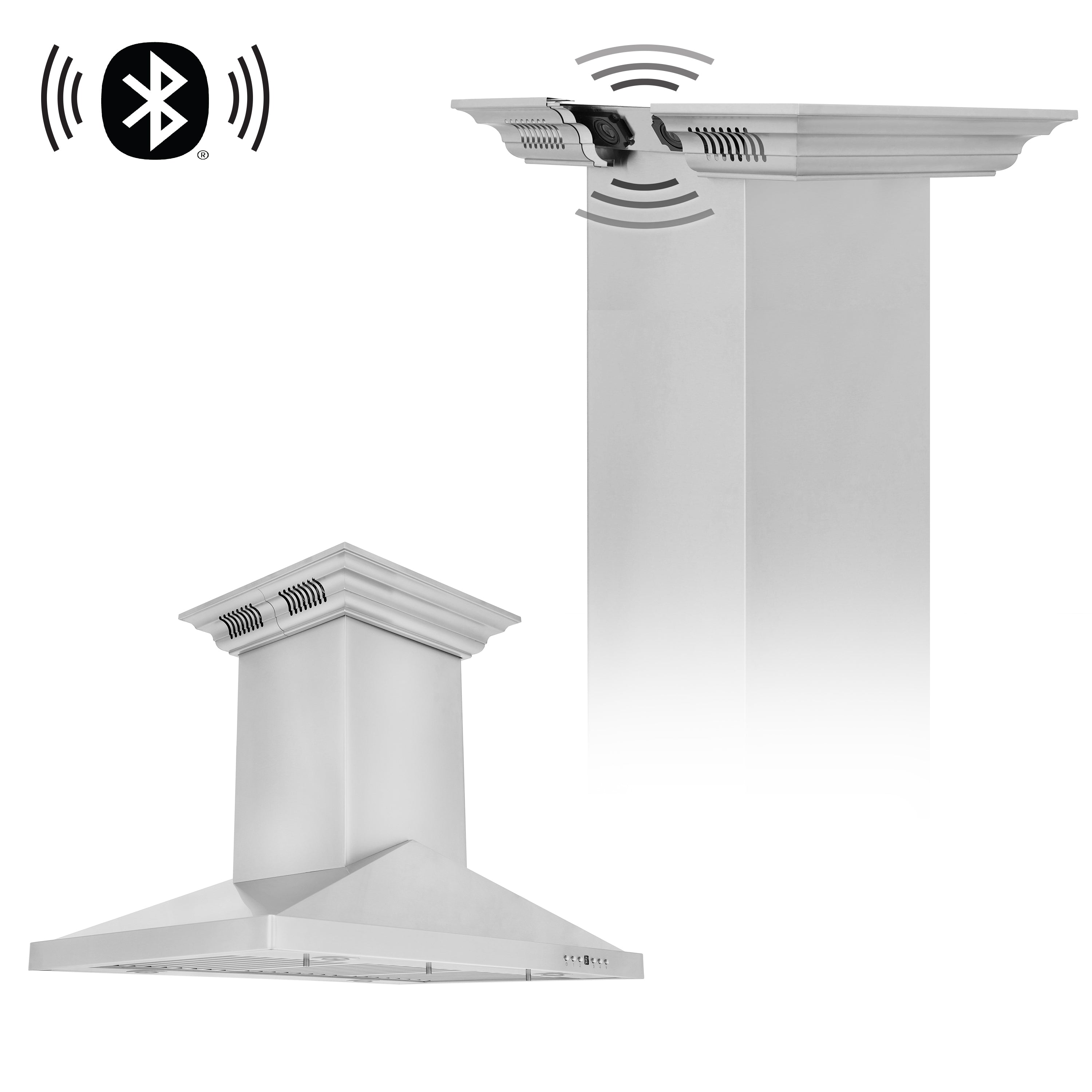 ZLINE Island Mount Range Hood in Stainless Steel with Built-in CrownSound® Bluetooth Speakers (GL1iCRN-BT)