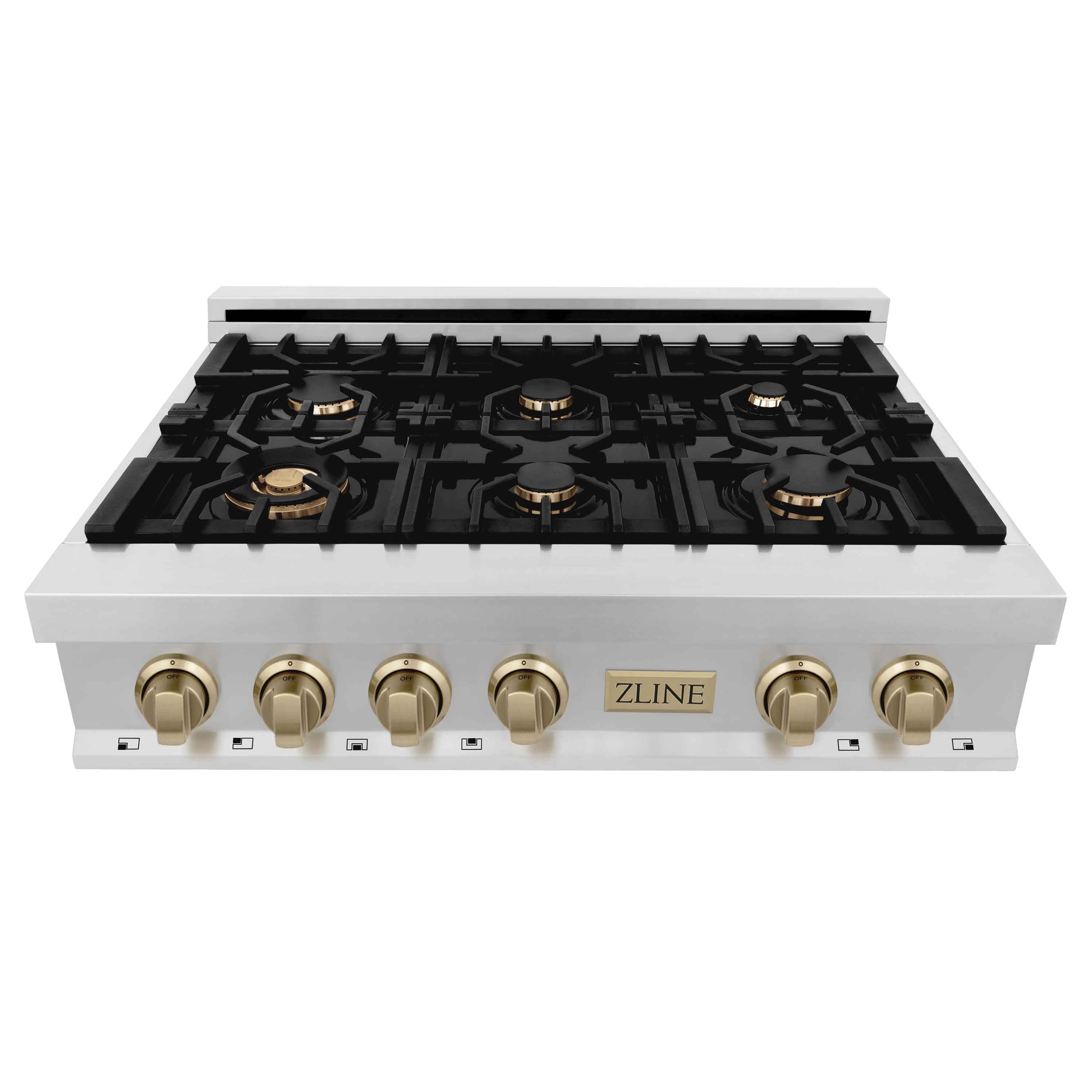 ZLINE Autograph Edition 36" Porcelain Rangetop with 6 Gas Burners in Stainless Steel and Accents (RTZ-36)