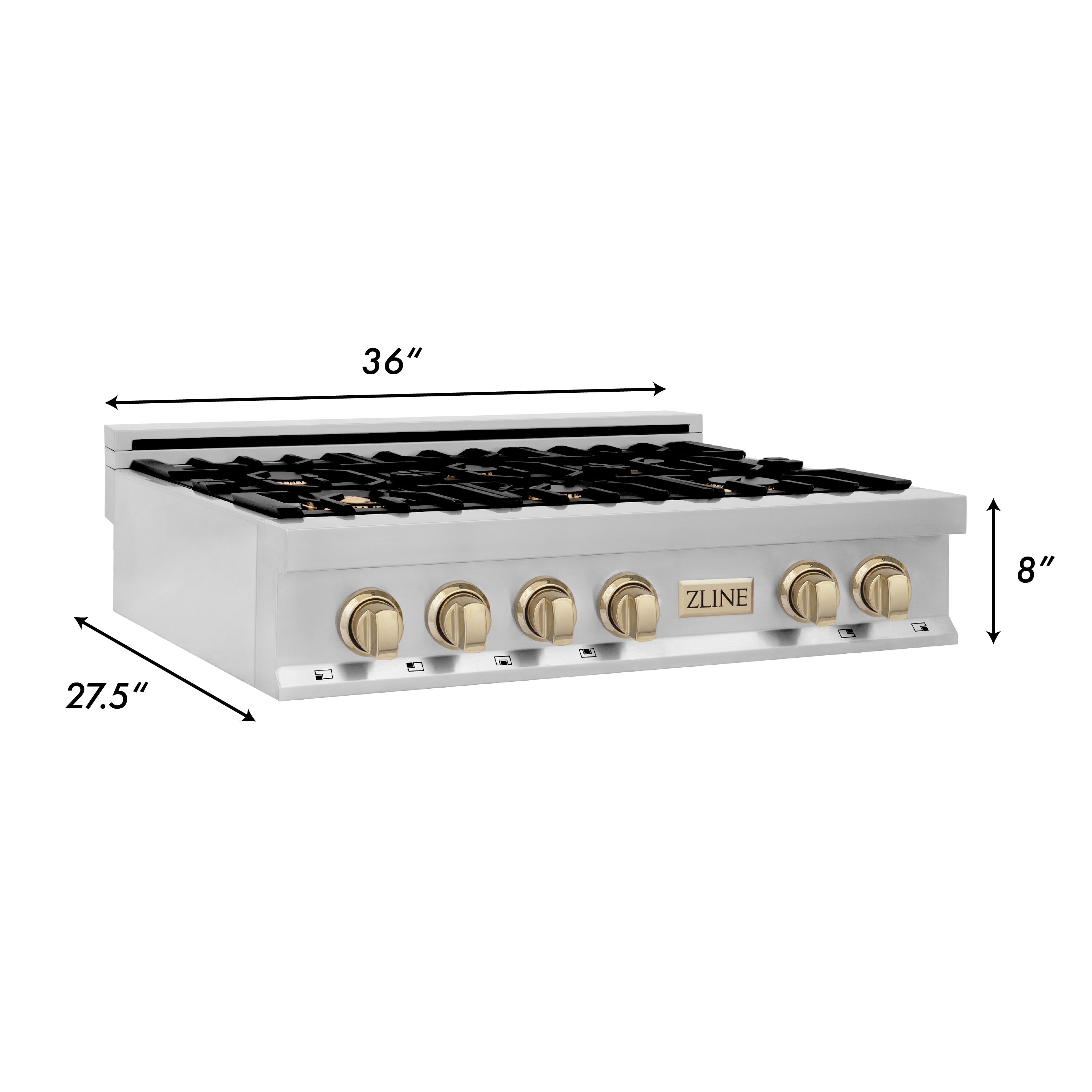 ZLINE Autograph Edition 36" Porcelain Rangetop with 6 Gas Burners in Stainless Steel and Accents (RTZ-36)