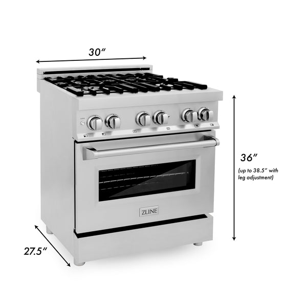 ZLINE 30" 4.0 cu. ft. Dual Fuel Range with Gas Stove and Electric Oven in Stainless Steel with Color Door Options (RA30)