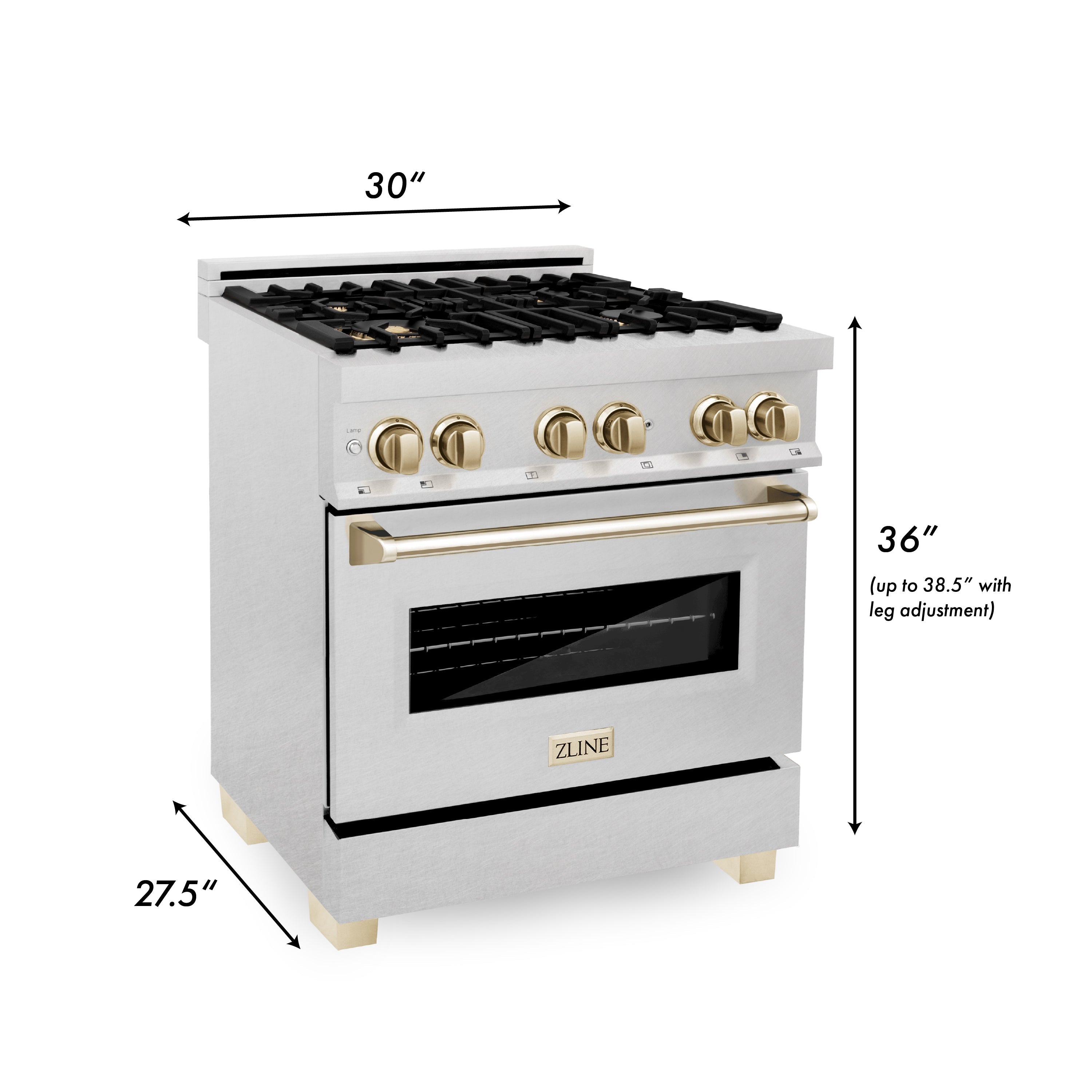 ZLINE Autograph Edition 30" 4.0 cu. ft. Dual Fuel Range with Gas Stove and Electric Oven in DuraSnow® Stainless Steel with Accents (RASZ-SN-30)