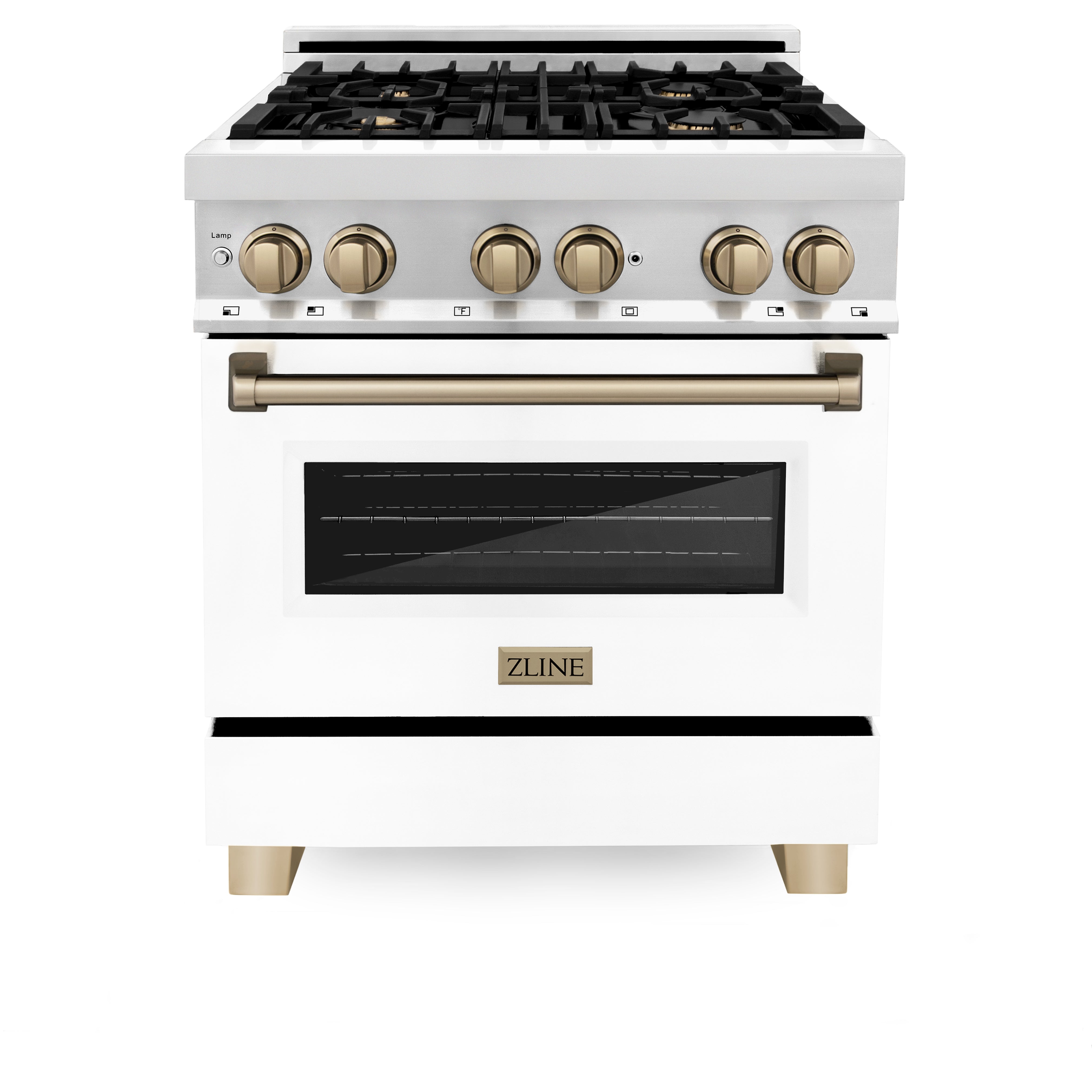 ZLINE Autograph Edition 30" 4.0 cu. ft. Dual Fuel Range with Gas Stove and Electric Oven in Stainless Steel with White Matte Door and Accents (RAZ-WM-30)