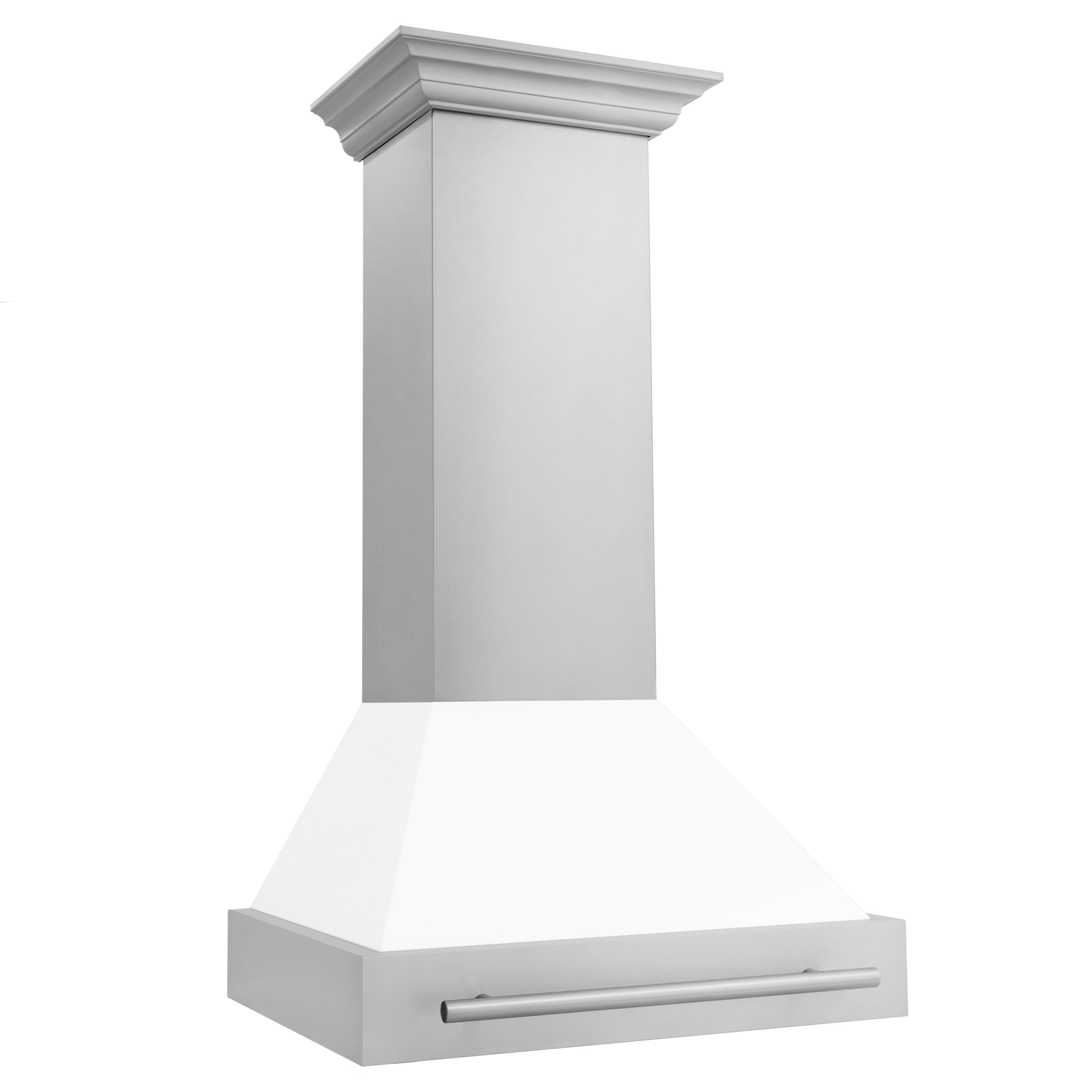 ZLINE 30" Stainless Steel Wall Mount Range Hood with White Matte Shell and Stainless Steel Handle (8654STX-WM-30)