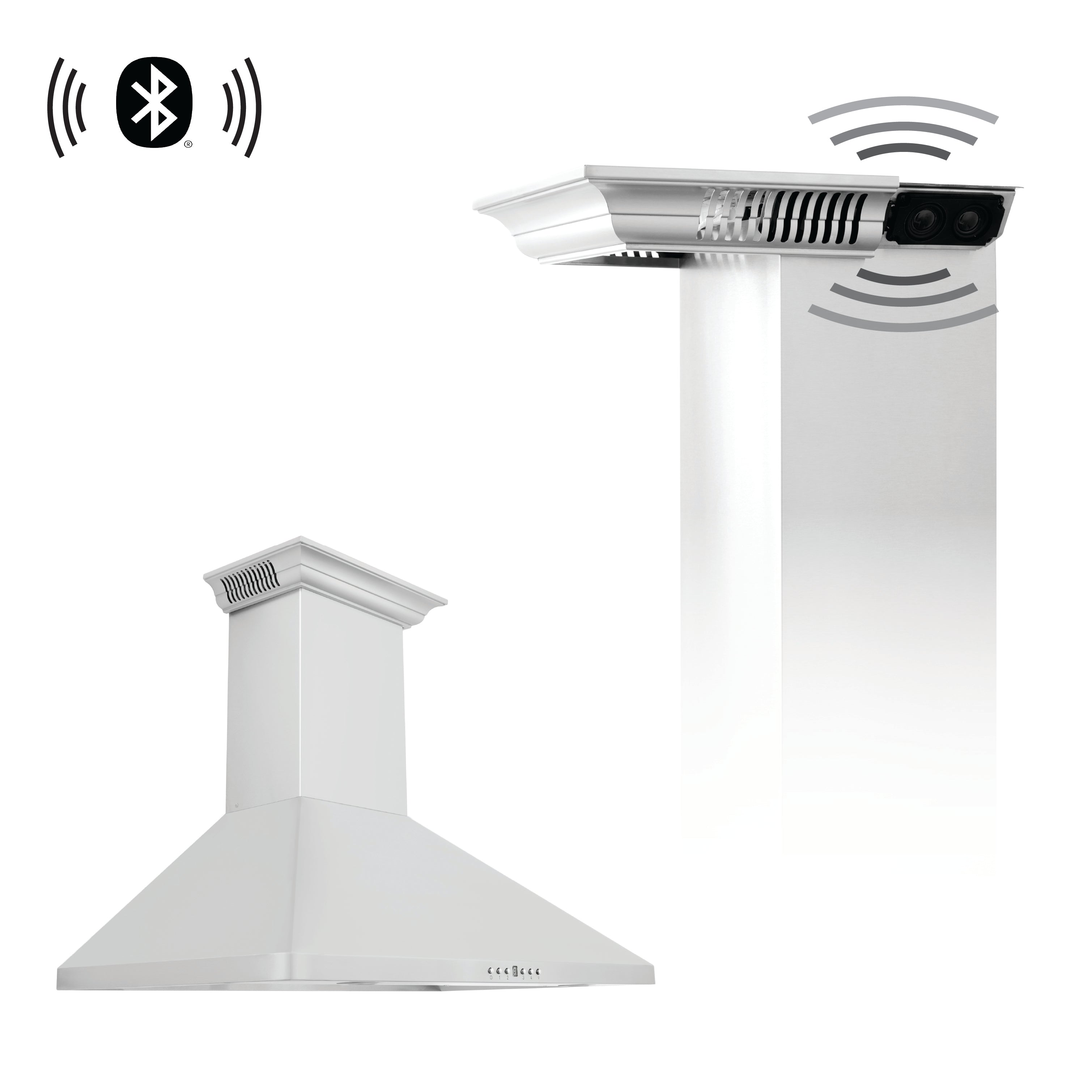 ZLINE Wall Mount Range Hood in Stainless Steel with Built-in CrownSound® Bluetooth Speakers (KF1CRN-BT)