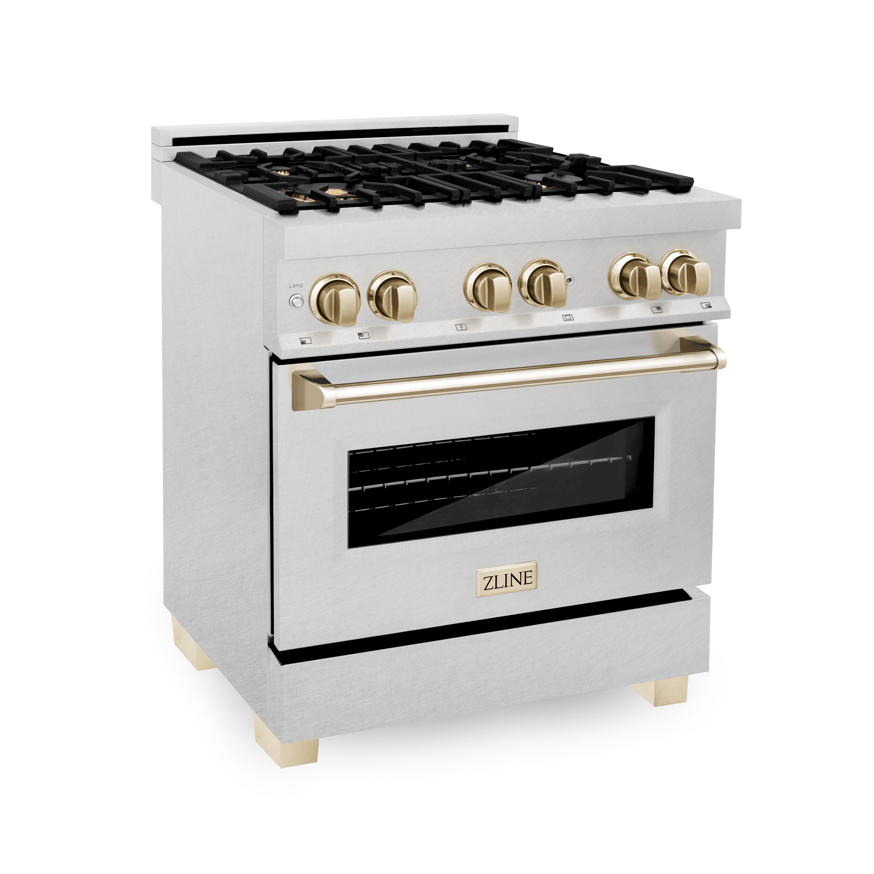 ZLINE Autograph Edition 30" 4.0 cu. ft. Dual Fuel Range with Gas Stove and Electric Oven in DuraSnow® Stainless Steel with Accents (RASZ-SN-30)