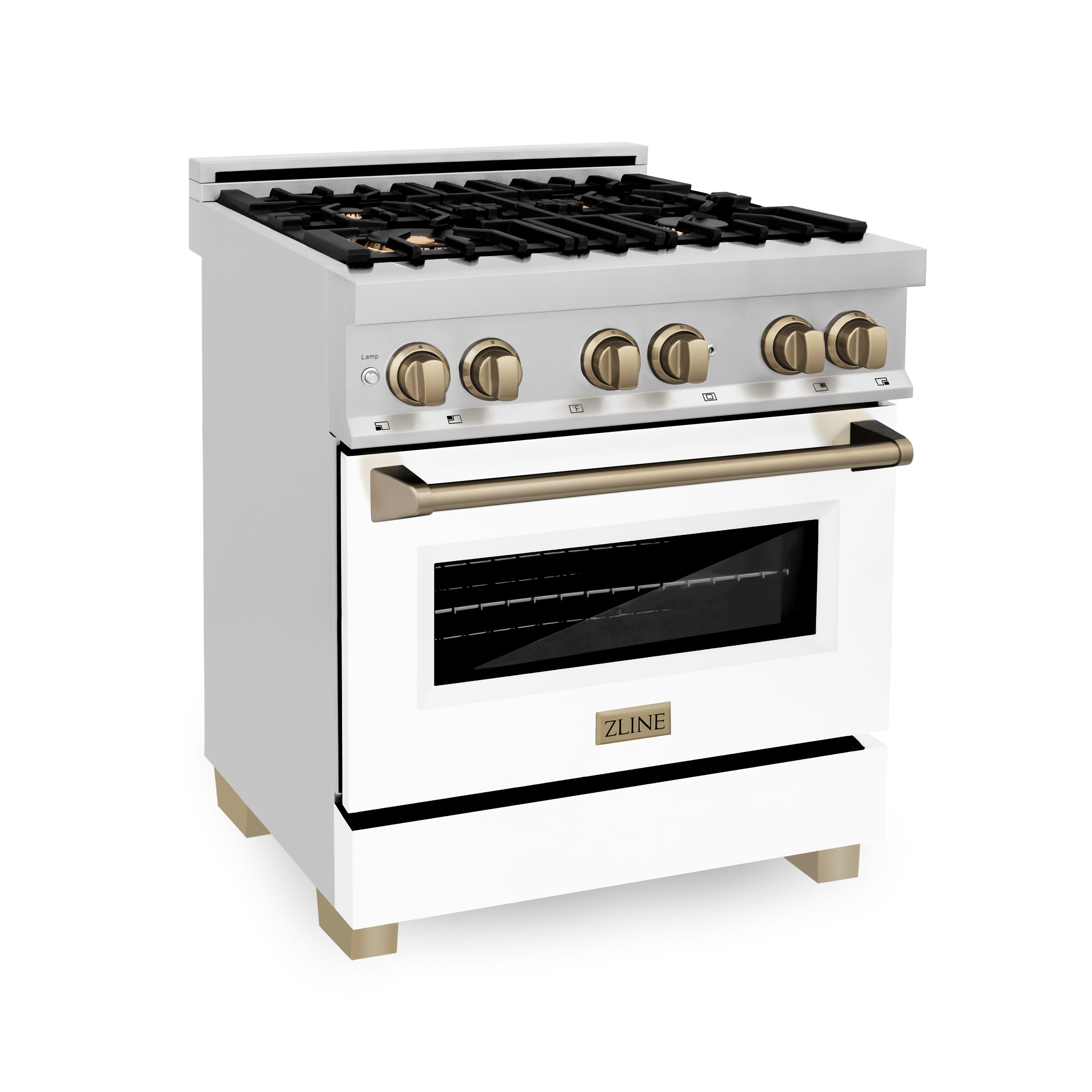 ZLINE Autograph Edition 30" 4.0 cu. ft. Dual Fuel Range with Gas Stove and Electric Oven in Stainless Steel with White Matte Door and Accents (RAZ-WM-30)