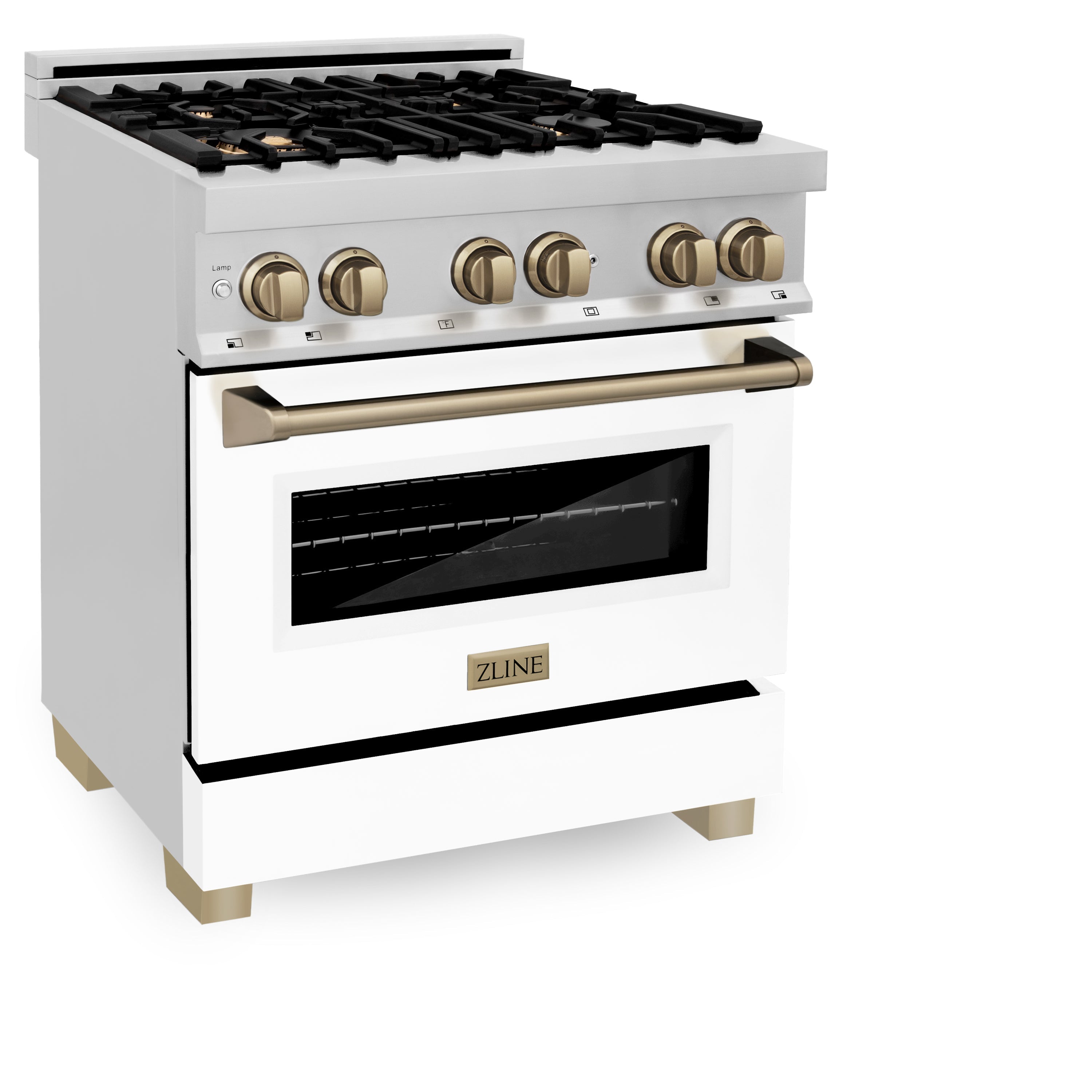 ZLINE Autograph Edition 30" 4.0 cu. ft. Dual Fuel Range with Gas Stove and Electric Oven in Stainless Steel with White Matte Door and Accents (RAZ-WM-30)