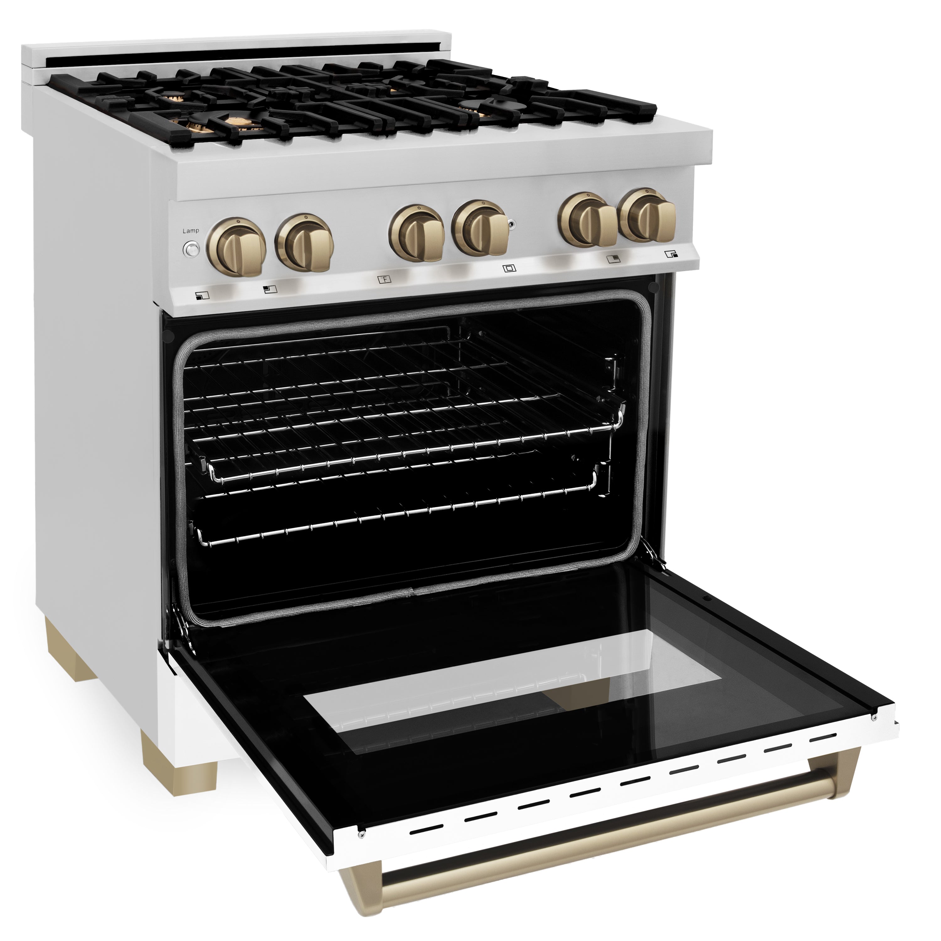 ZLINE Autograph Edition 30" 4.0 cu. ft. Dual Fuel Range with Gas Stove and Electric Oven in Stainless Steel with White Matte Door and Accents (RAZ-WM-30)