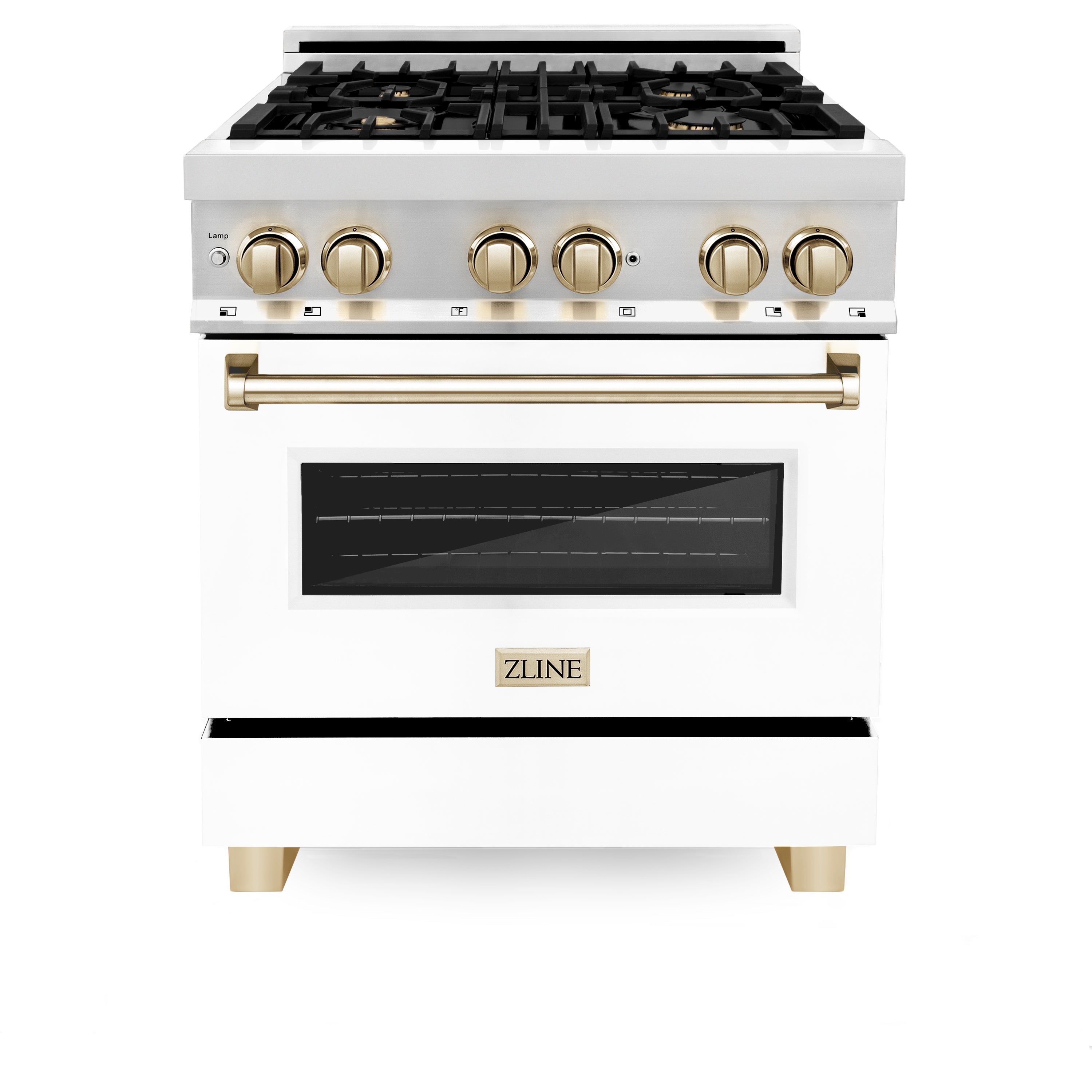 ZLINE Autograph Edition 30" 4.0 cu. ft. Dual Fuel Range with Gas Stove and Electric Oven in Stainless Steel with White Matte Door and Accents (RAZ-WM-30)