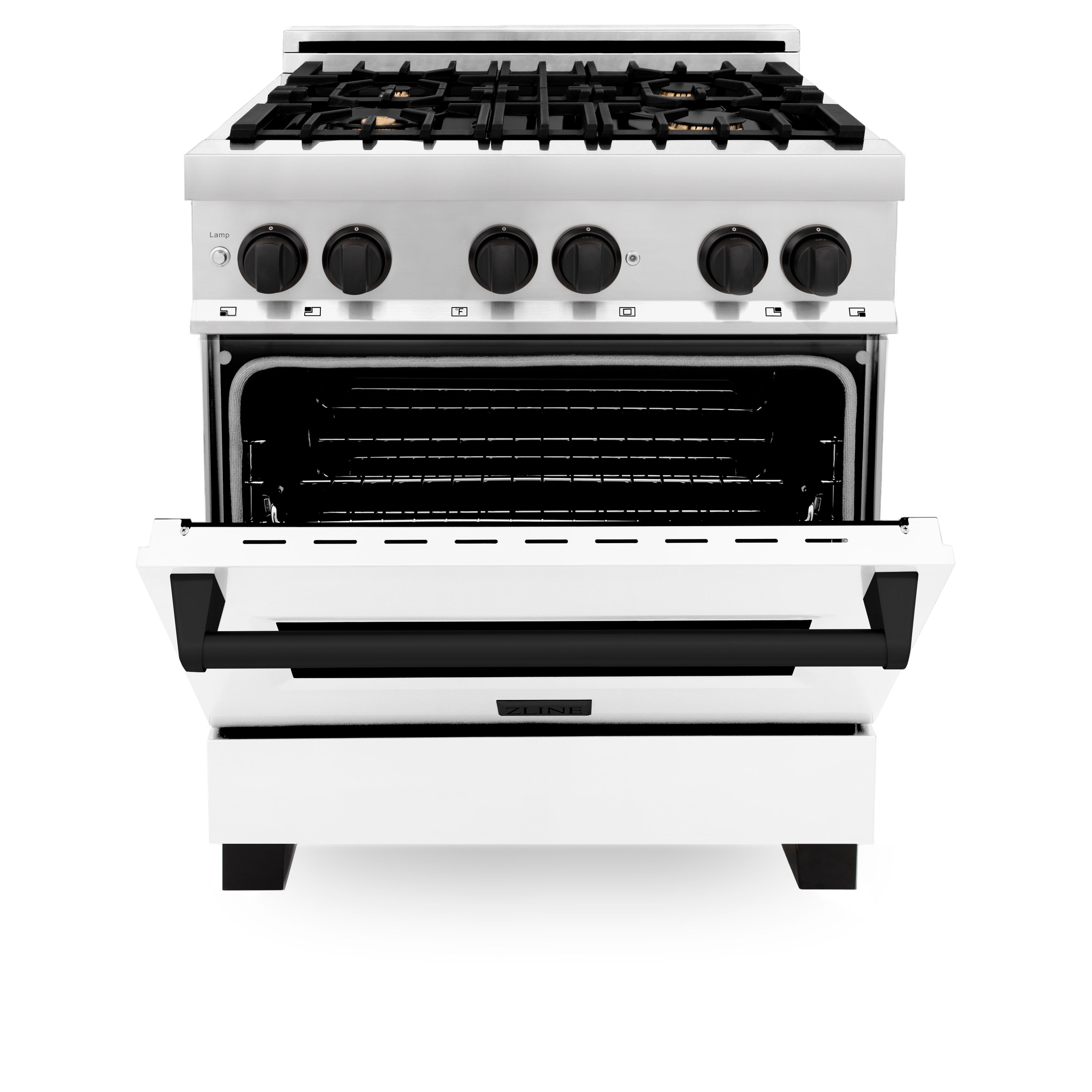 ZLINE Autograph Edition 30" 4.0 cu. ft. Dual Fuel Range with Gas Stove and Electric Oven in Stainless Steel with White Matte Door and Accents (RAZ-WM-30)