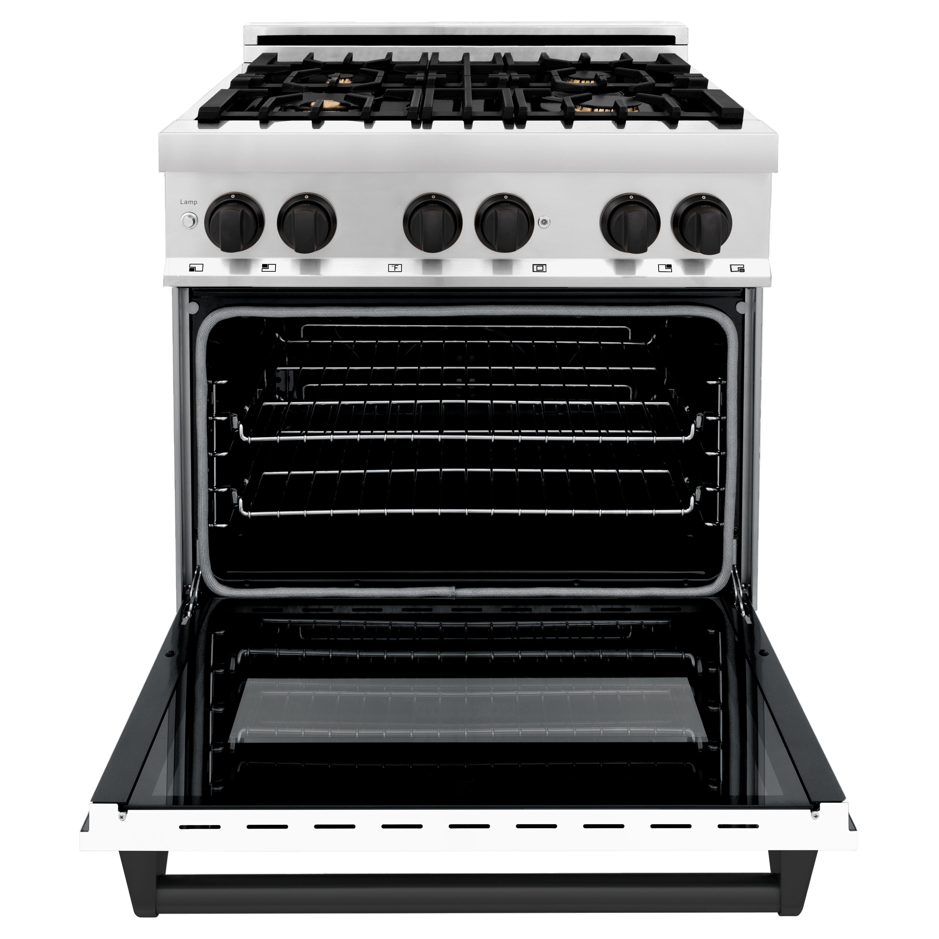 ZLINE Autograph Edition 30" 4.0 cu. ft. Dual Fuel Range with Gas Stove and Electric Oven in Stainless Steel with White Matte Door and Accents (RAZ-WM-30)