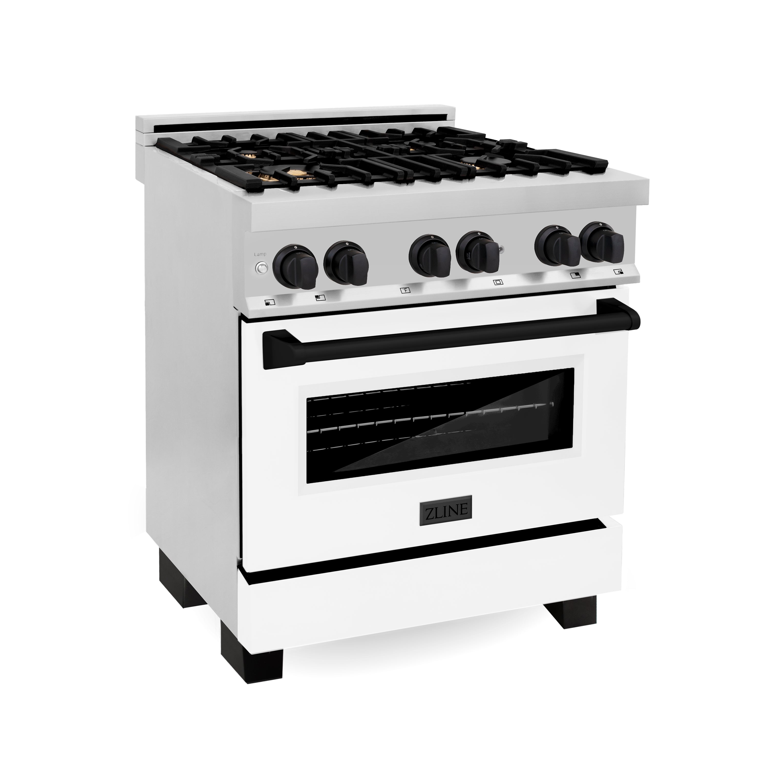 ZLINE Autograph Edition 30" 4.0 cu. ft. Dual Fuel Range with Gas Stove and Electric Oven in Stainless Steel with White Matte Door and Accents (RAZ-WM-30)