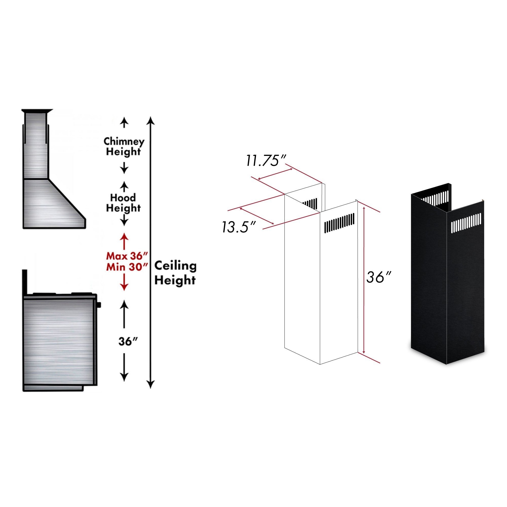 ZLINE 1-36" Chimney Extension for 9 ft. to 10 ft. Ceilings (1PCEXT-BS655N)