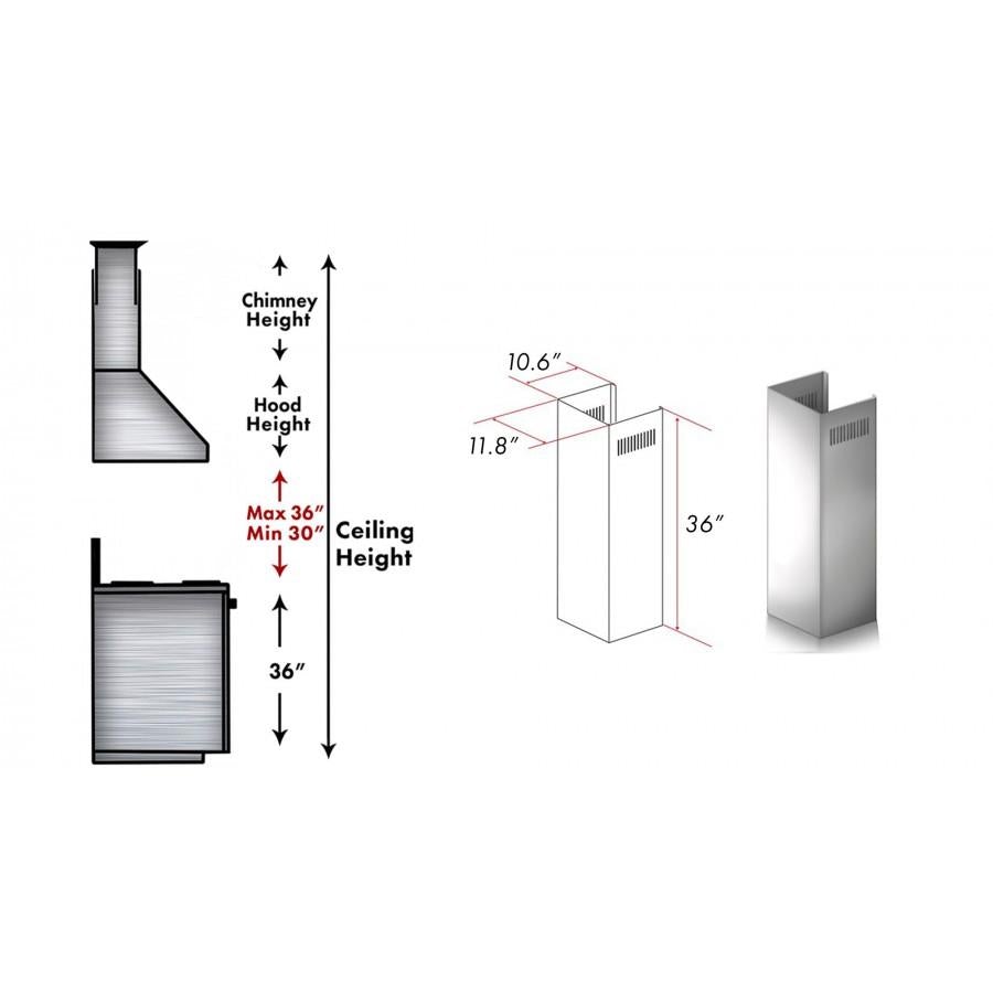 ZLINE 1-36" Chimney Extension for 9 ft. to 10 ft. Ceilings (1PCEXT-KN4)