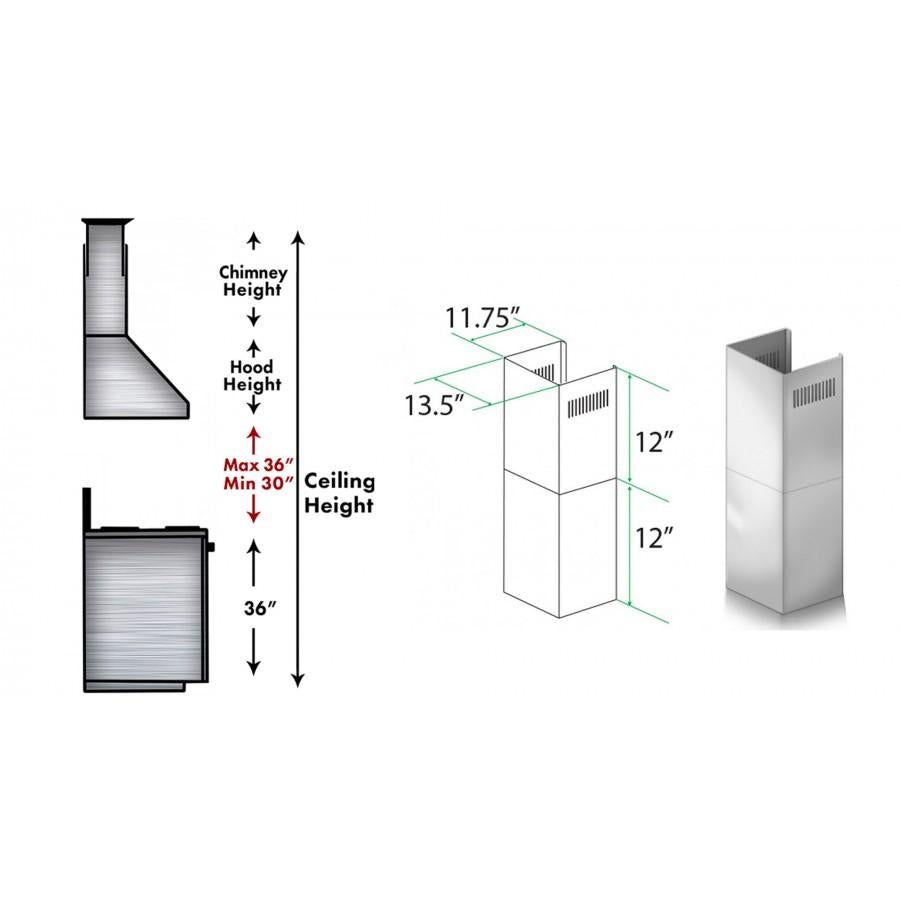 ZLINE 2-12" Short Chimney Pieces for 8 ft. Ceilings (SK-455/476/477/667/697)