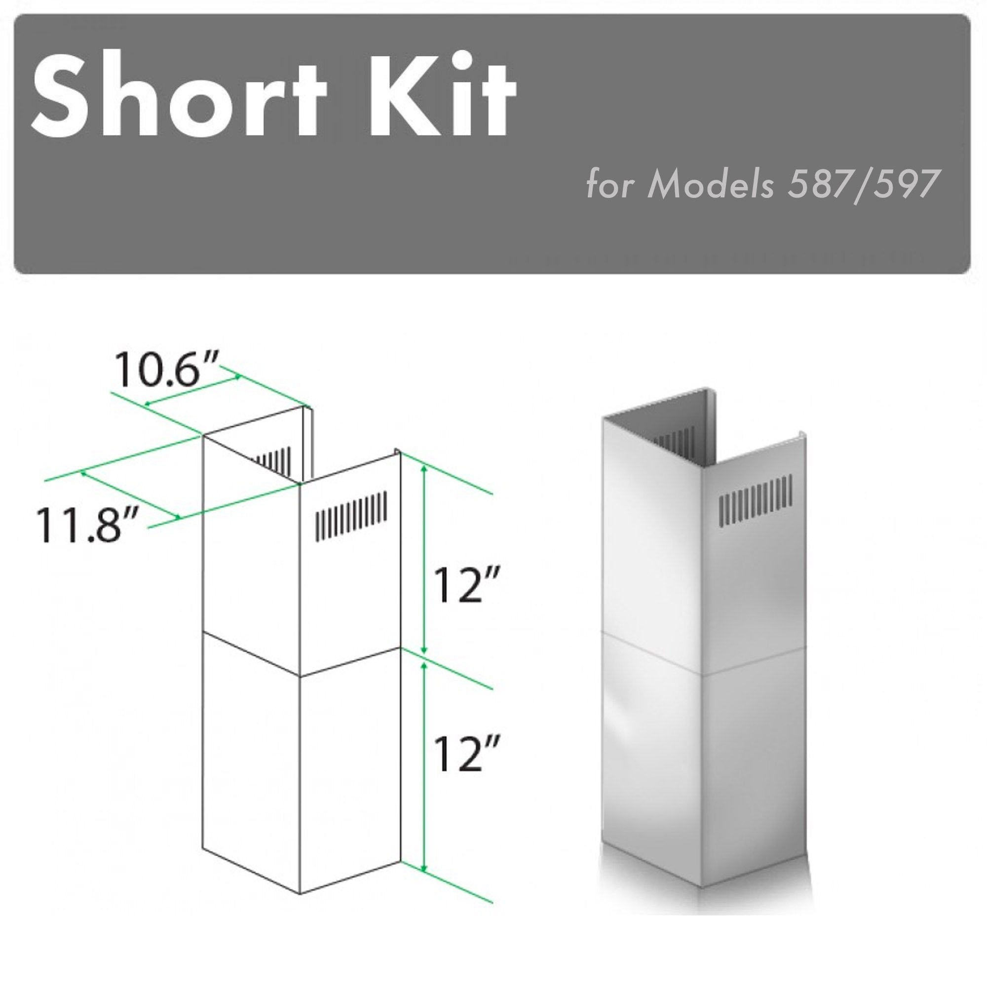 ZLINE 2-12" Short Chimney Pieces for 7.7 ft. to 8 ft. Ceilings (SK-587/597)