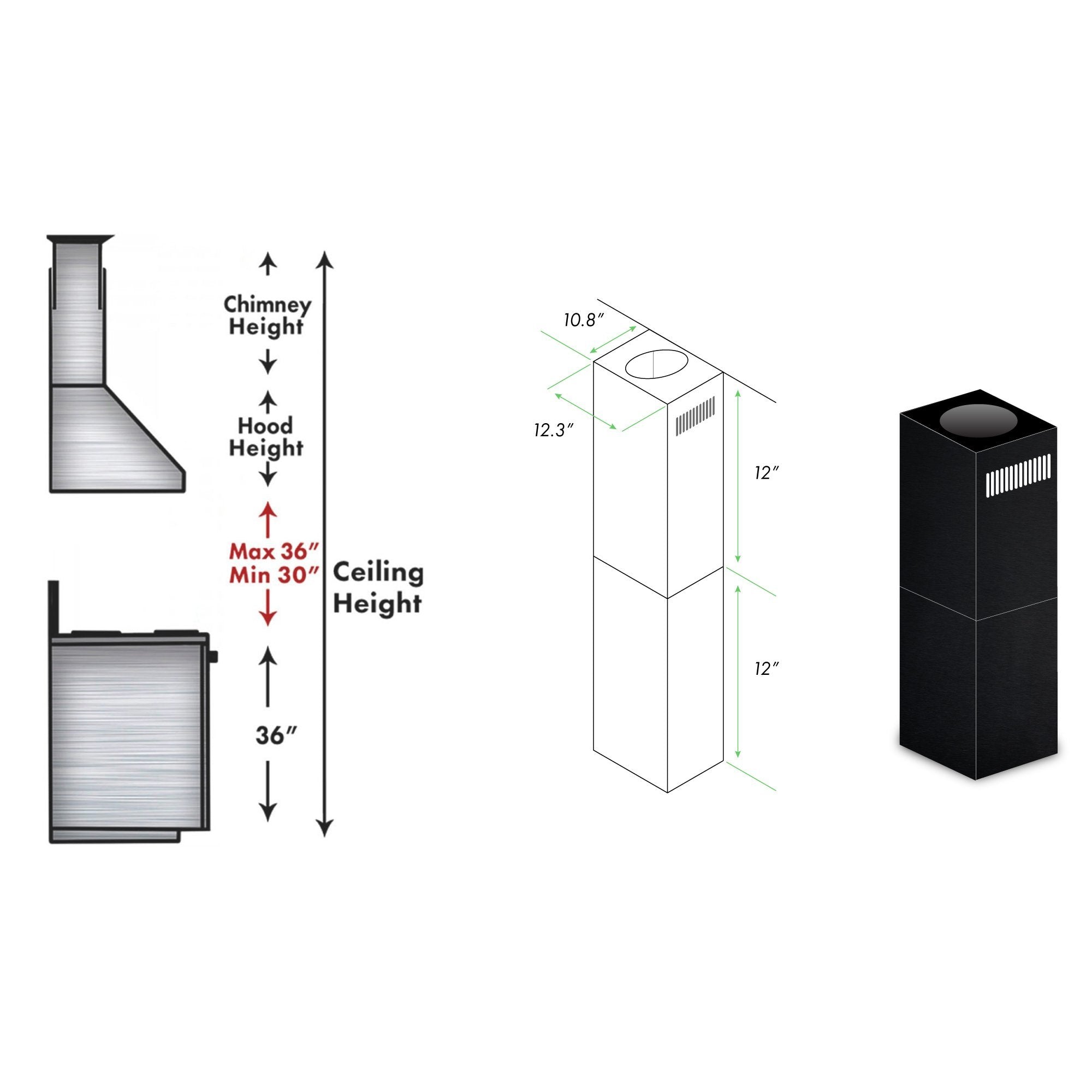 ZLINE 2-12" Short Chimney Pieces for 7 ft. to 8 ft. Ceilings (SK-BSKE2iN)