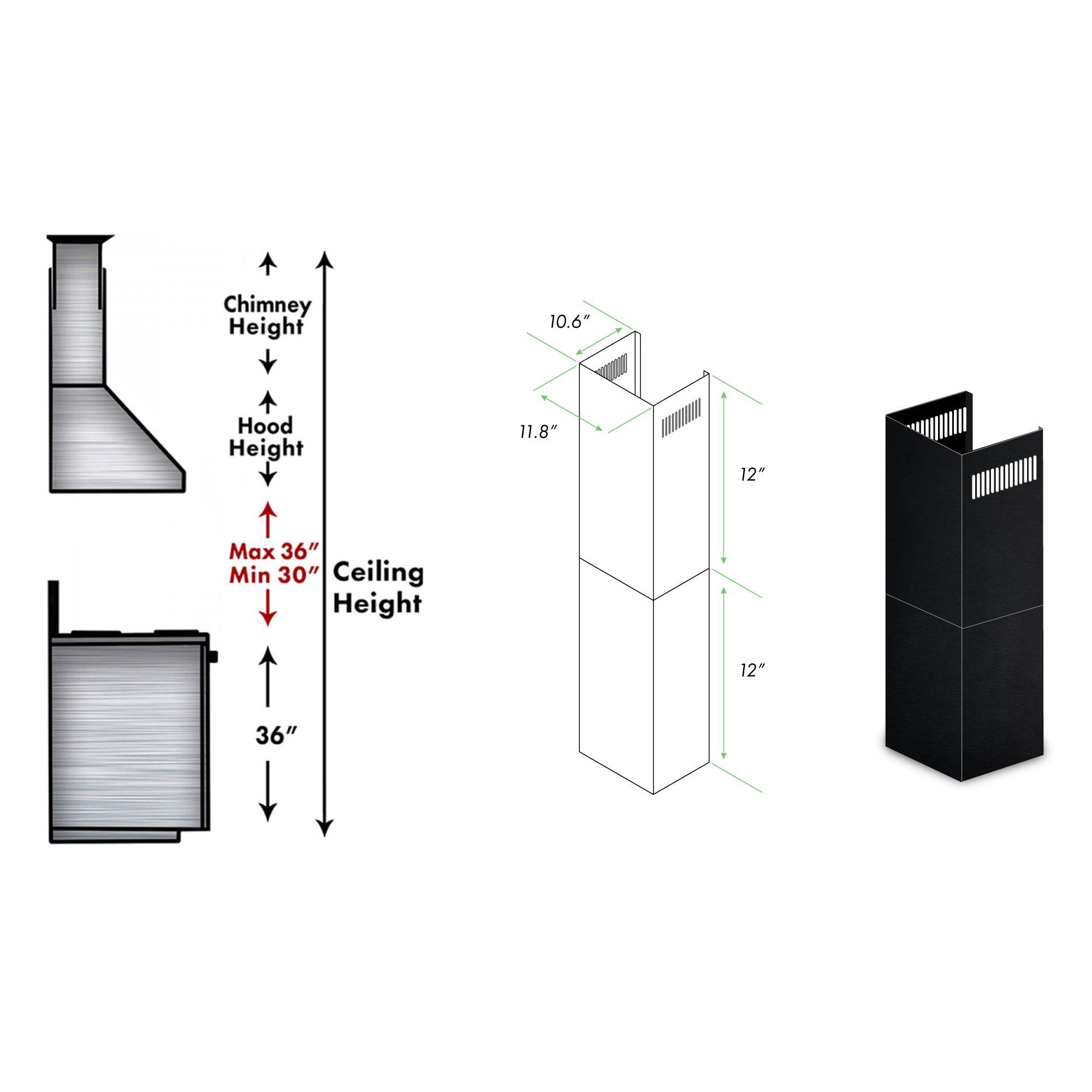 ZLINE 2-12" Short Chimney Pieces for 7 ft. to 8 ft. Ceilings (SK-BSKEN)