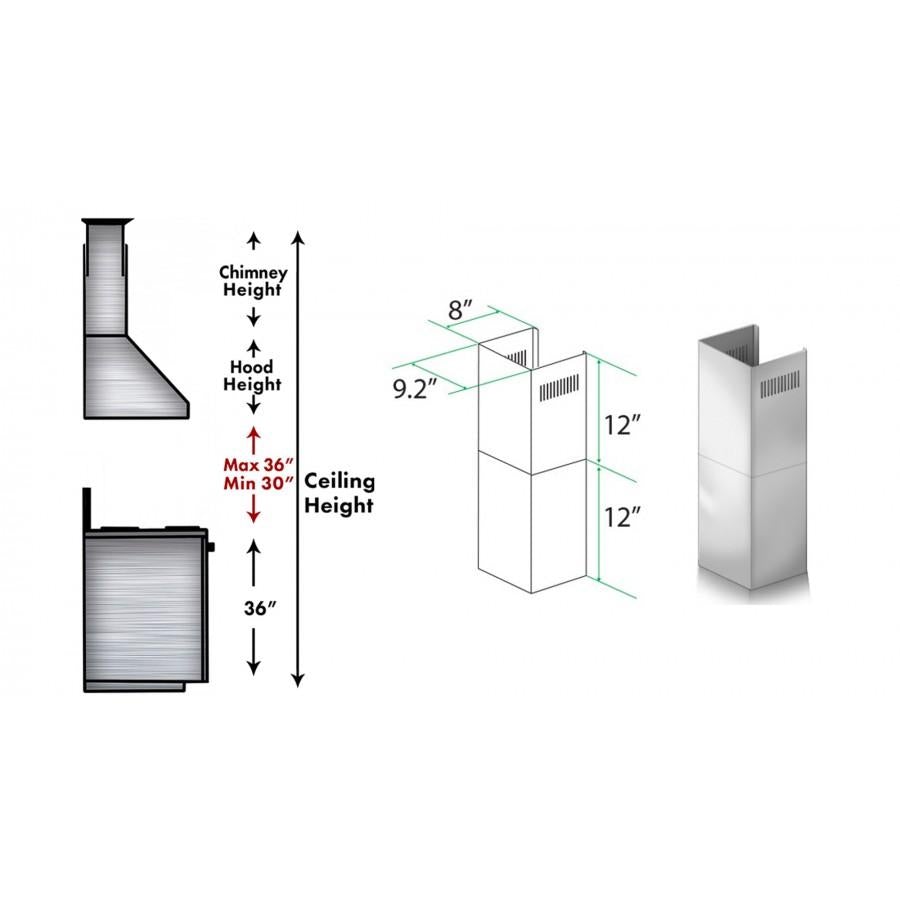 ZLINE 2-12 in. Short Chimney Pieces for 7.4 ft. to 8 ft. Ceilings (SK-KB/KL2/KL3-304)