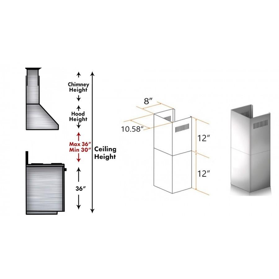 ZLINE 2-12 in. Short Chimney Pieces for 7.5 ft. to 8 ft. Ceilings (SK-KF1)