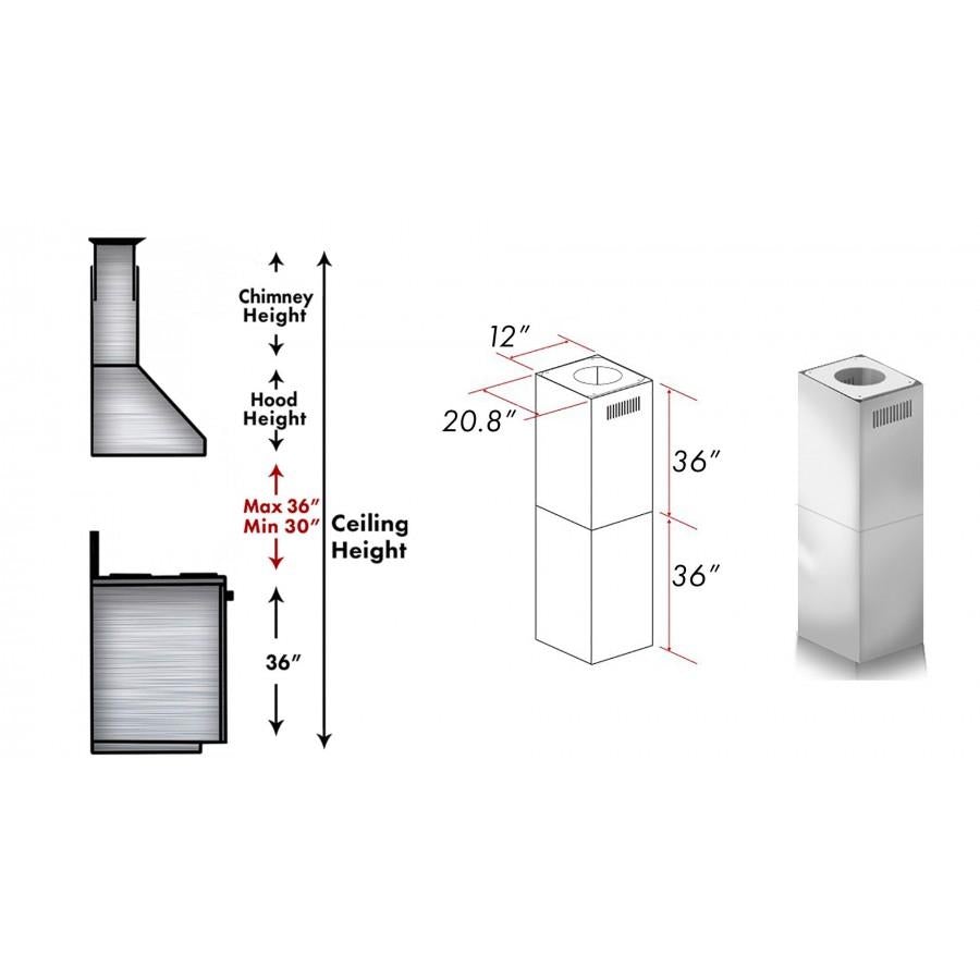 ZLINE 2-36" Chimney Extensions for 10 ft. to 12 ft. Ceilings (2PCEXT-697i/KECOMi)