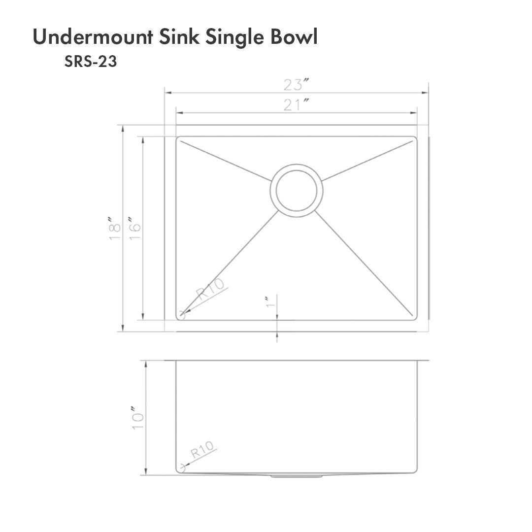 ZLINE 23" Meribel Undermount Single Bowl Kitchen Sink with Bottom Grid (SRS-23)