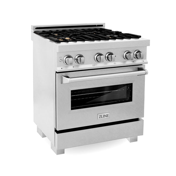 ZLINE 30" 4.0 cu. ft. Dual Fuel Range with Gas Stove and Electric Oven in DuraSnow® Stainless Steel with Color Door Options (RAS-SN-30)