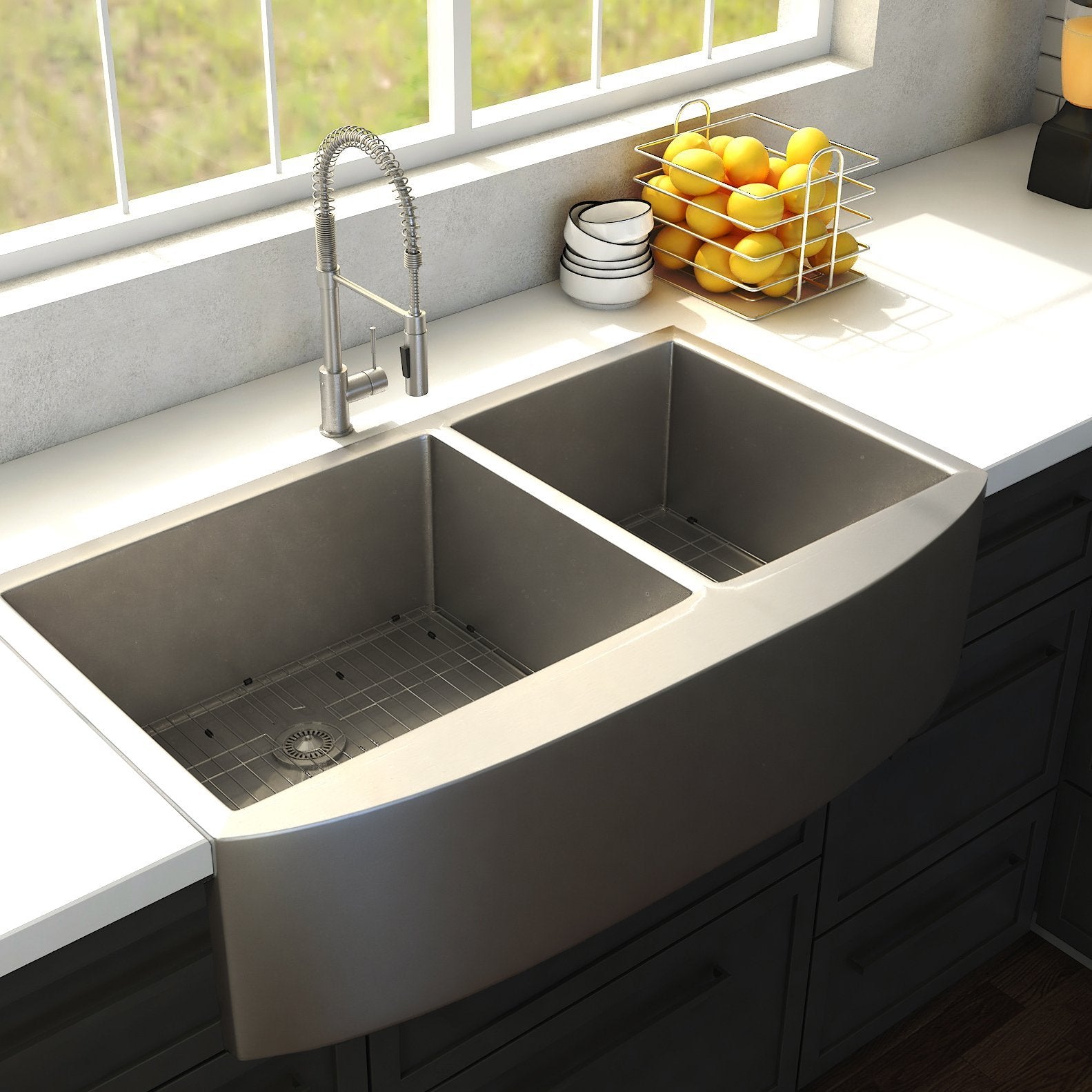 ZLINE 33" Chamonix Undermount Double Bowl Kitchen Sink with Bottom Grid (SR60D-33)