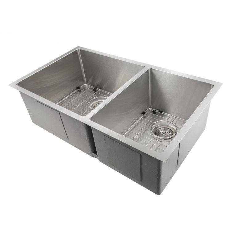 ZLINE 33" Chamonix Undermount Double Bowl Kitchen Sink with Bottom Grid (SR60D-33)