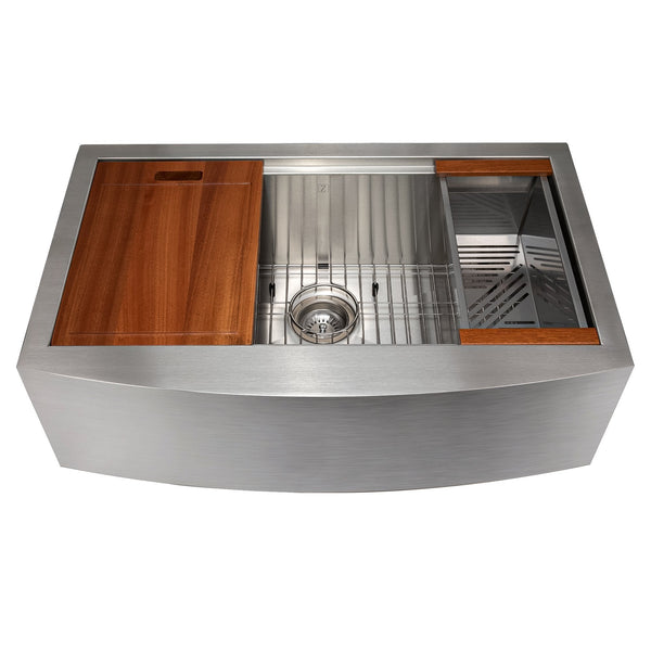 ZLINE 33" Moritz Farmhouse Apron Mount Single Bowl Kitchen Sink with Bottom Grid and Accessories (SLSAP-33)