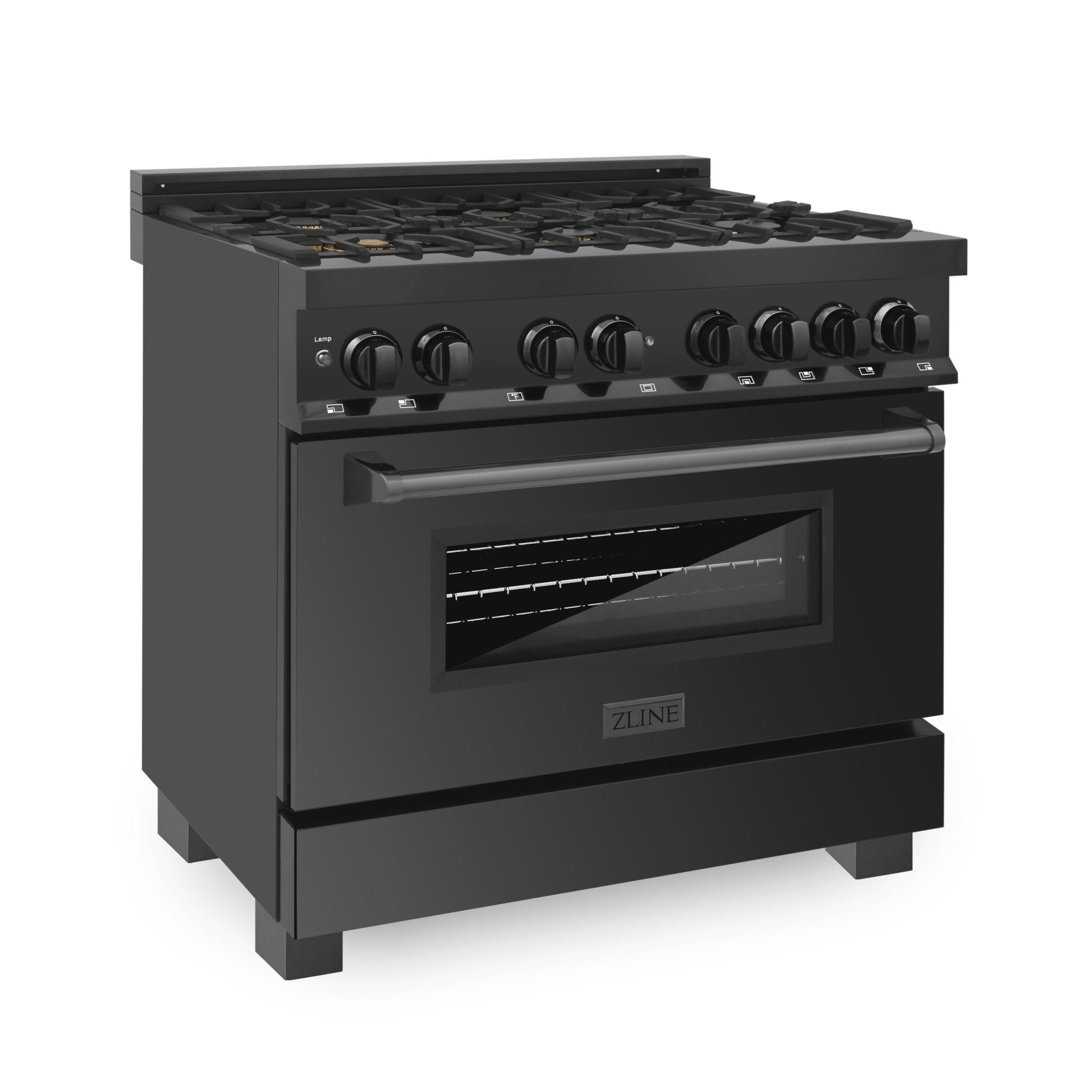 ZLINE 36 in. 4.6 cu. ft. Dual Fuel Range with Gas Stove and Electric Oven in Black Stainless Steel with Brass Burners (RAB-BR-36)