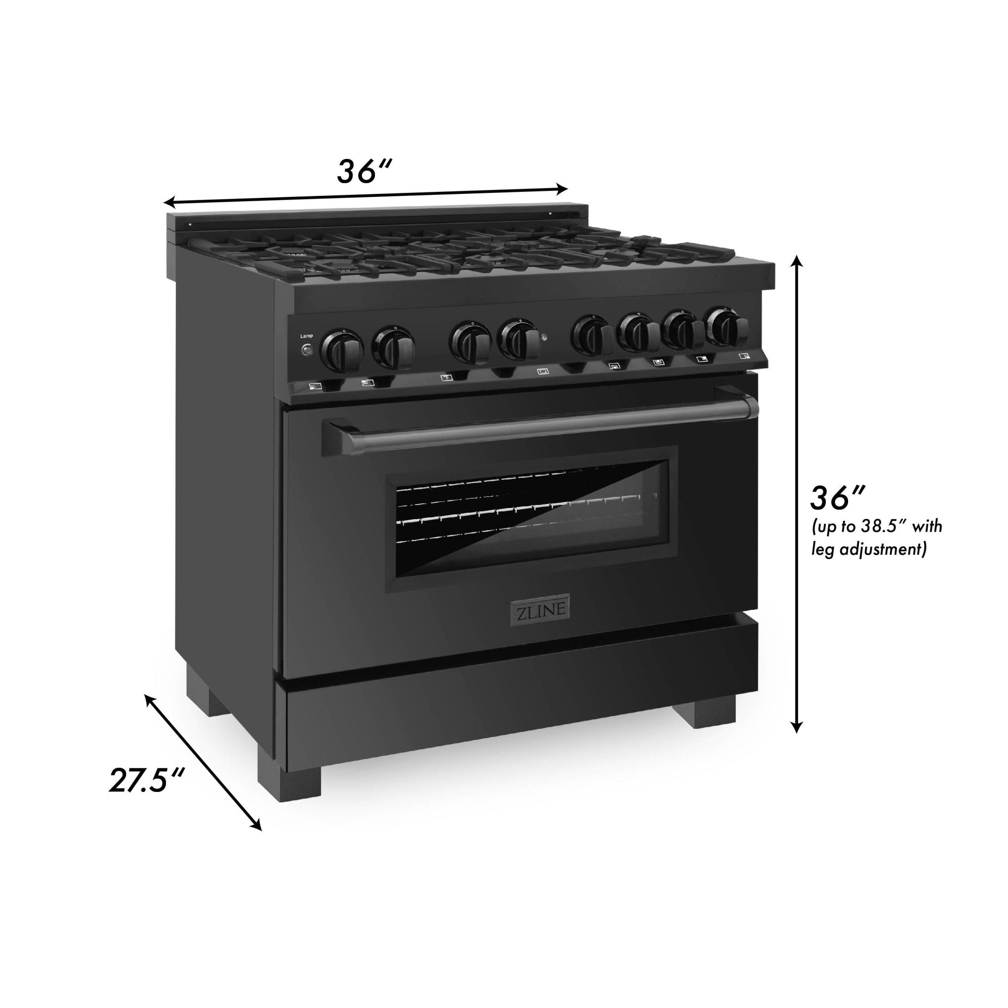 ZLINE 36 in. 4.6 cu. ft. Dual Fuel Range with Gas Stove and Electric Oven in Black Stainless Steel with Brass Burners (RAB-BR-36)